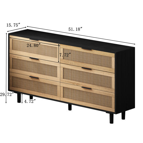 51.18"6-Drawers Rattan Storage Cabinet Rattan Drawer,for Bedroom,Living Room,Natural (Same SKU:W757P198980)、、casual