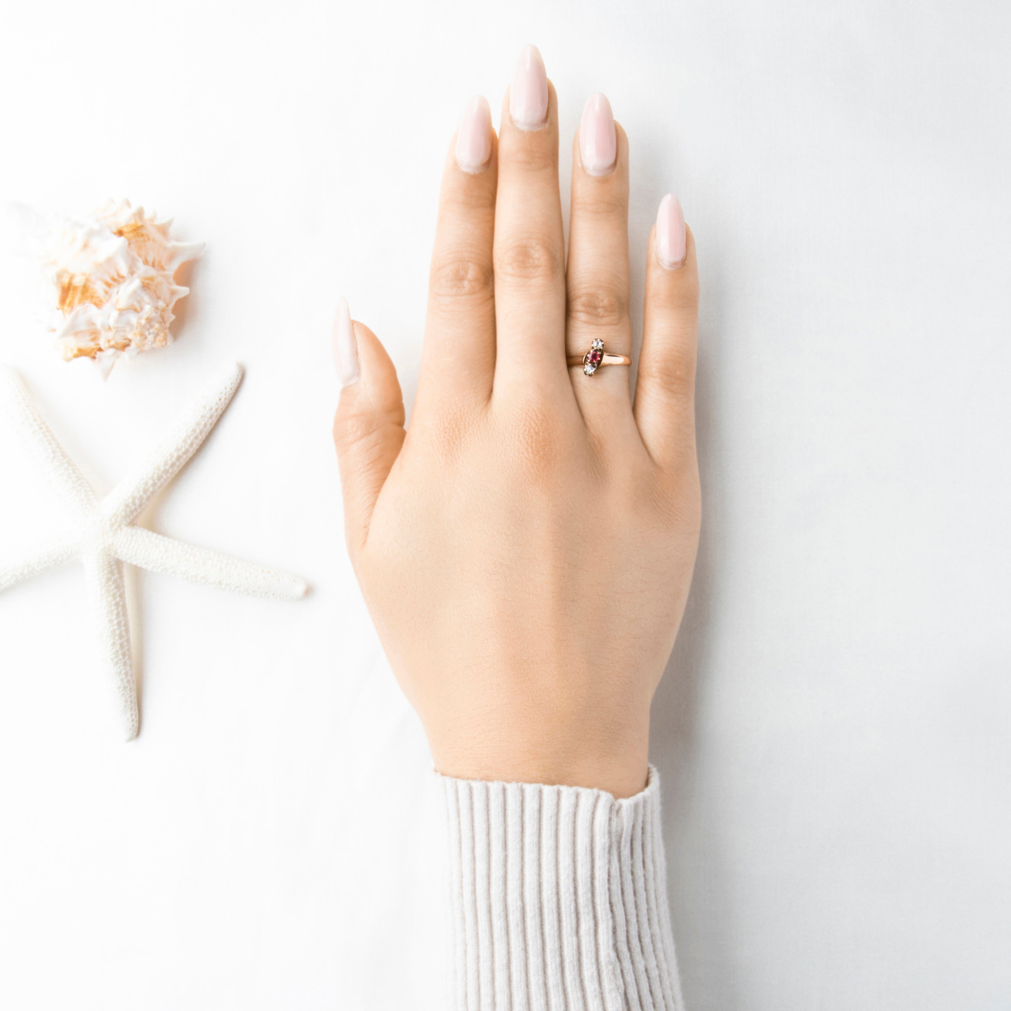 Antique Victorian 10k Rosy Yellow Gold Diamond Red Glass Trio Ring 7.75、mySite、hinf8tx79