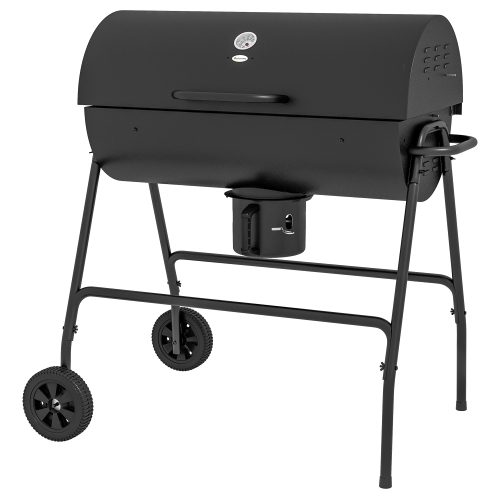 Outsunny Barrel Charcoal BBQ Grill with 420 sq.in. Cooking Area, Outdoor Barbecue with Wheels, Ash Catcher and Built-in Thermometer for Patio Picnic, Backyard Party, Black、、eastwooduniform