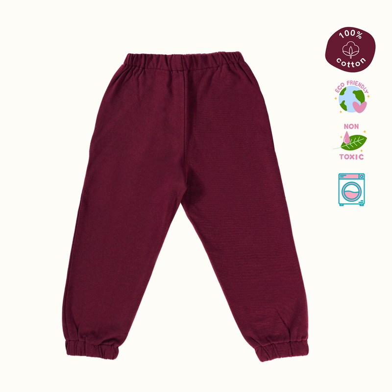 Cotton Terry Sweat Pants | Maroon & Creme | Set of 2、mySite、camillekostekn