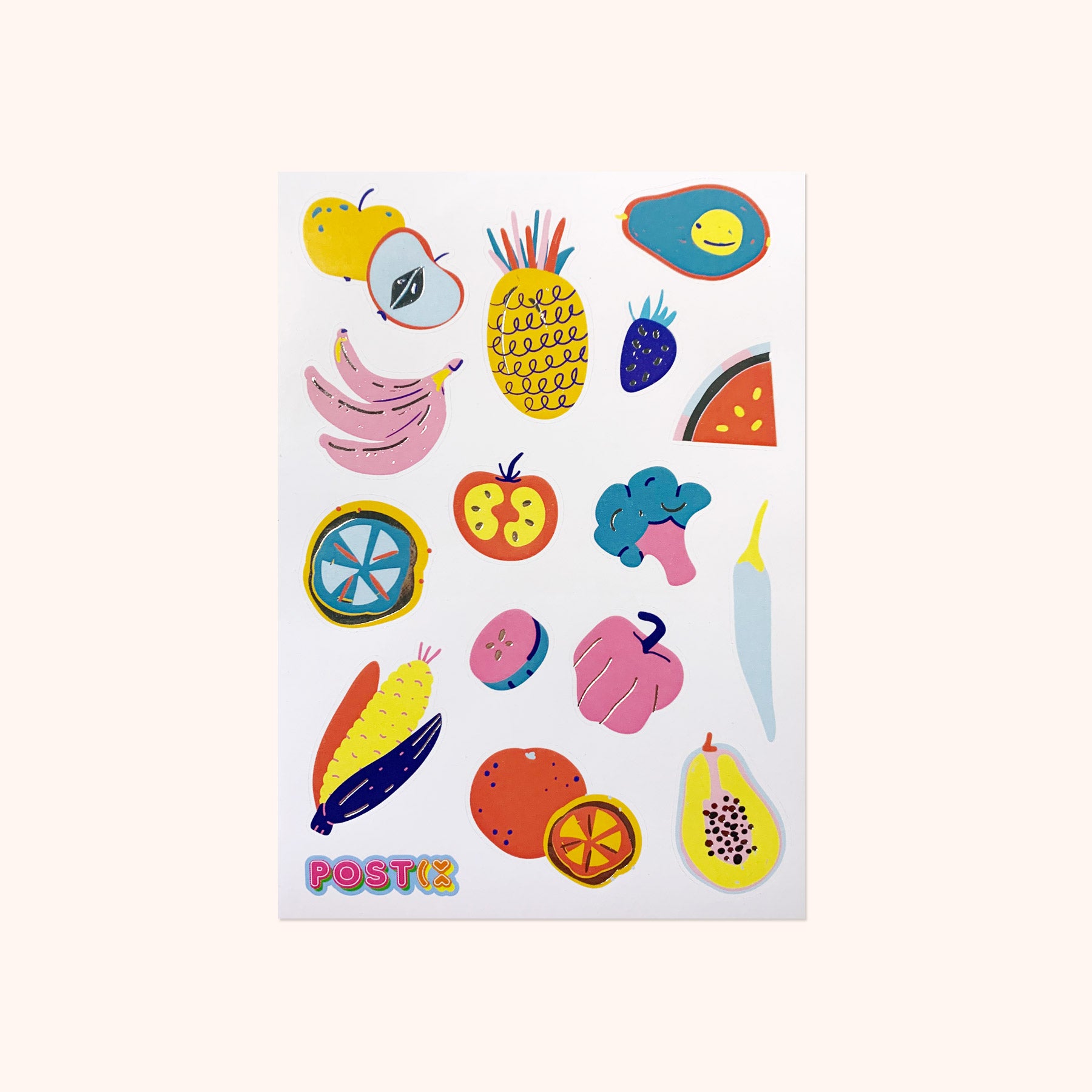  Fancy Funky Fruit Silver Foil Sticker Sheet、mySite、ghnorth