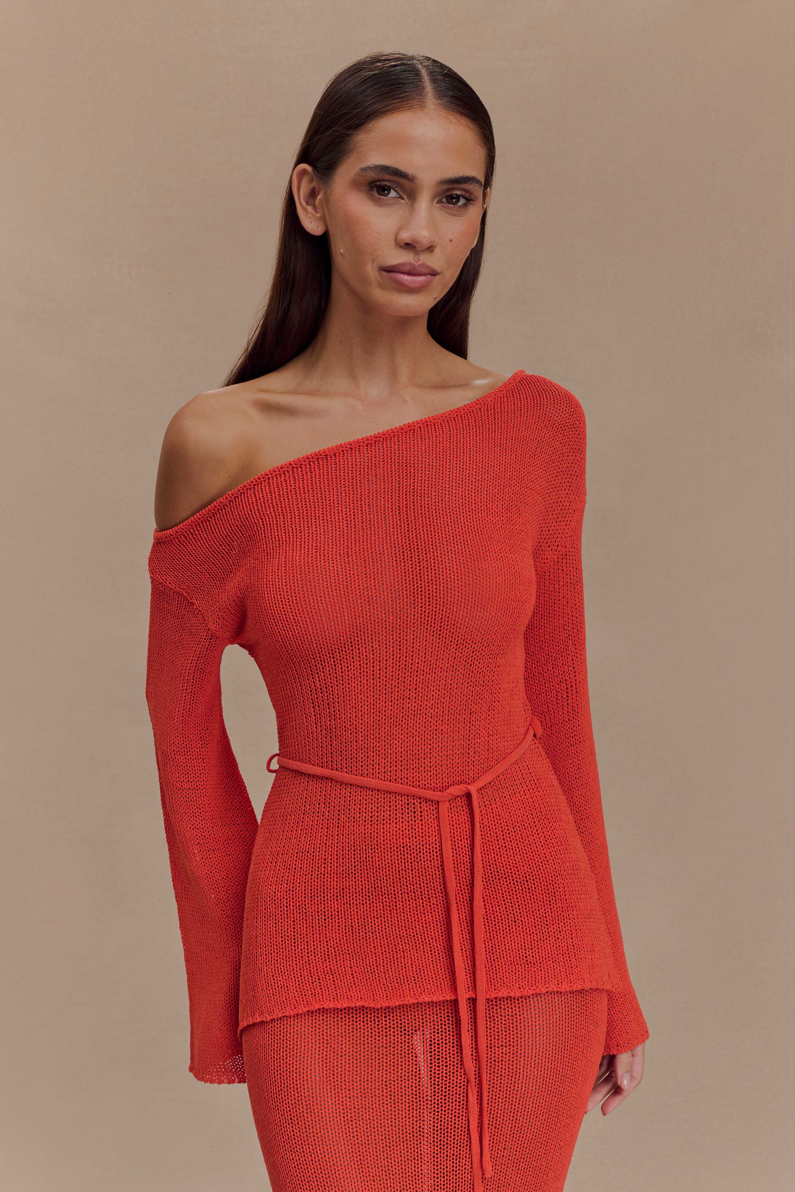 Reagan Off Shoulder Knit Top - Orange、mySite、solidvoid