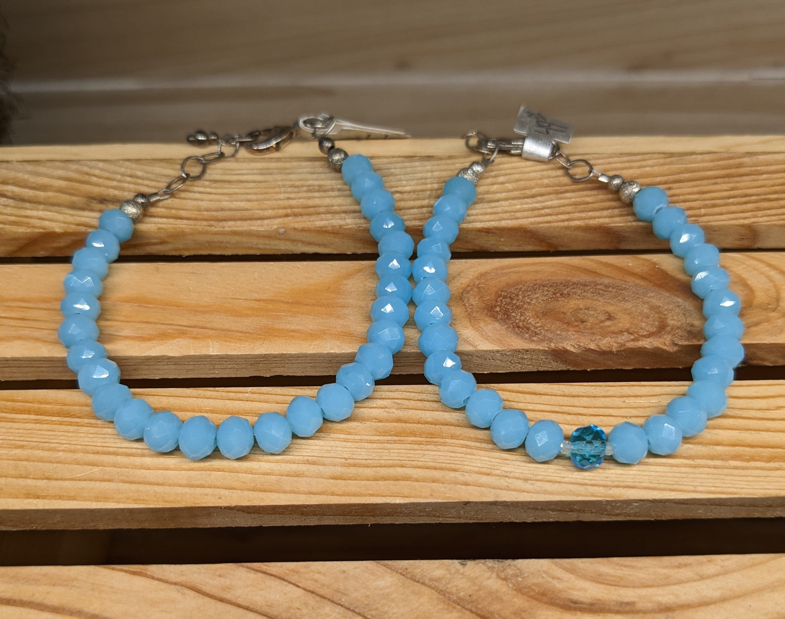 Caribbean Blue or Pink Chalcedony and Herkimer Diamond Bracelets-HANDMADE with love! 925 Silver Clasp、mySite、g9winljtr