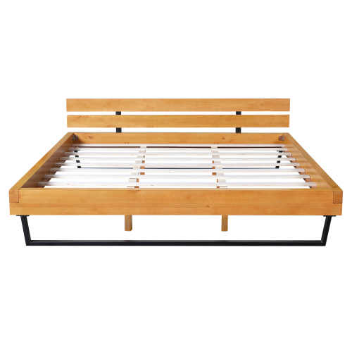 PINE WOOD BED FRAME KING SIZE,NATURAL & BLACK COLOR、、eastwooduniform