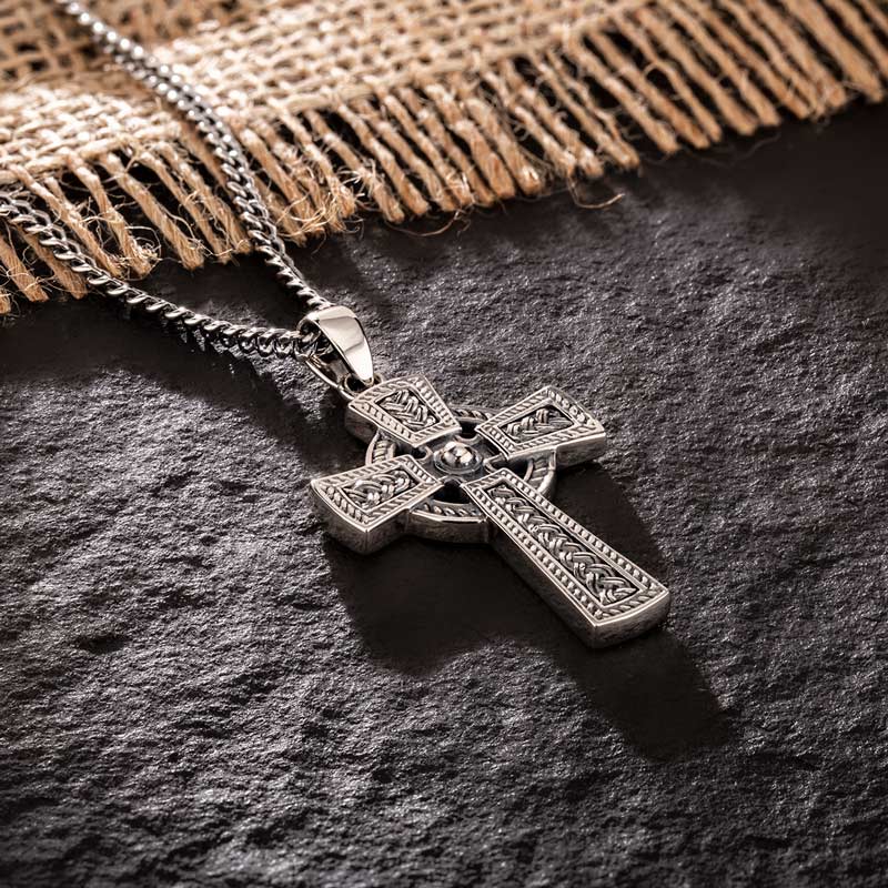 Mens Sterling Silver Oxidised Celtic Cross Pendant、mySite、botmansion