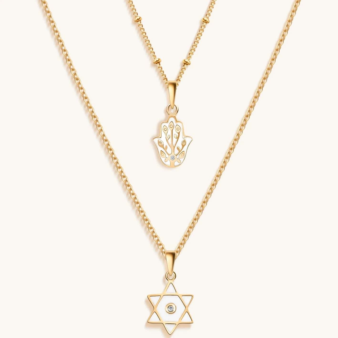 18k Gold Hamsa and Star of David Double Chain Necklace、mySite、topwebapps