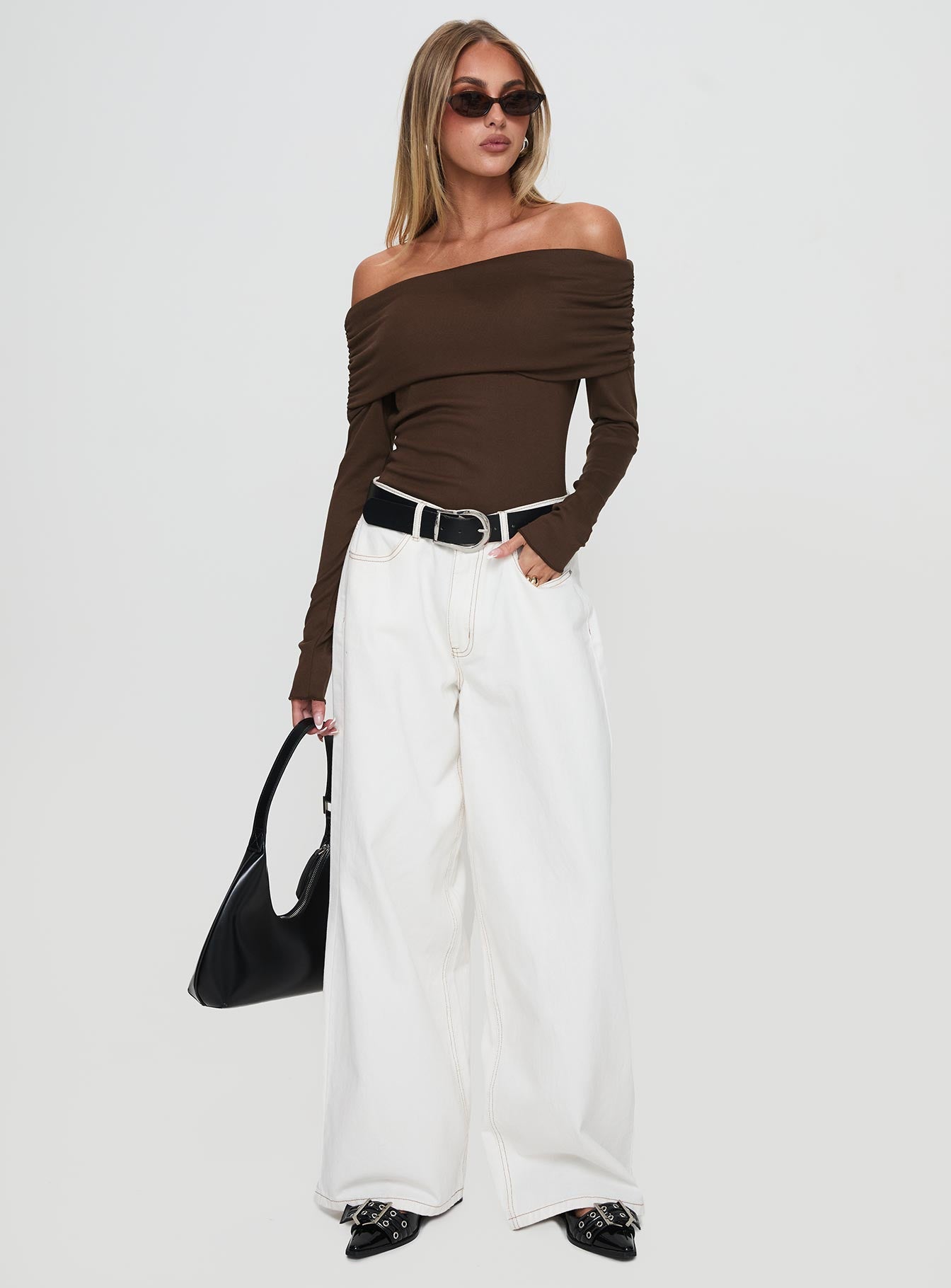 Spoilt Off The Shoulder Bodysuit Brown、mySite、solidvoid