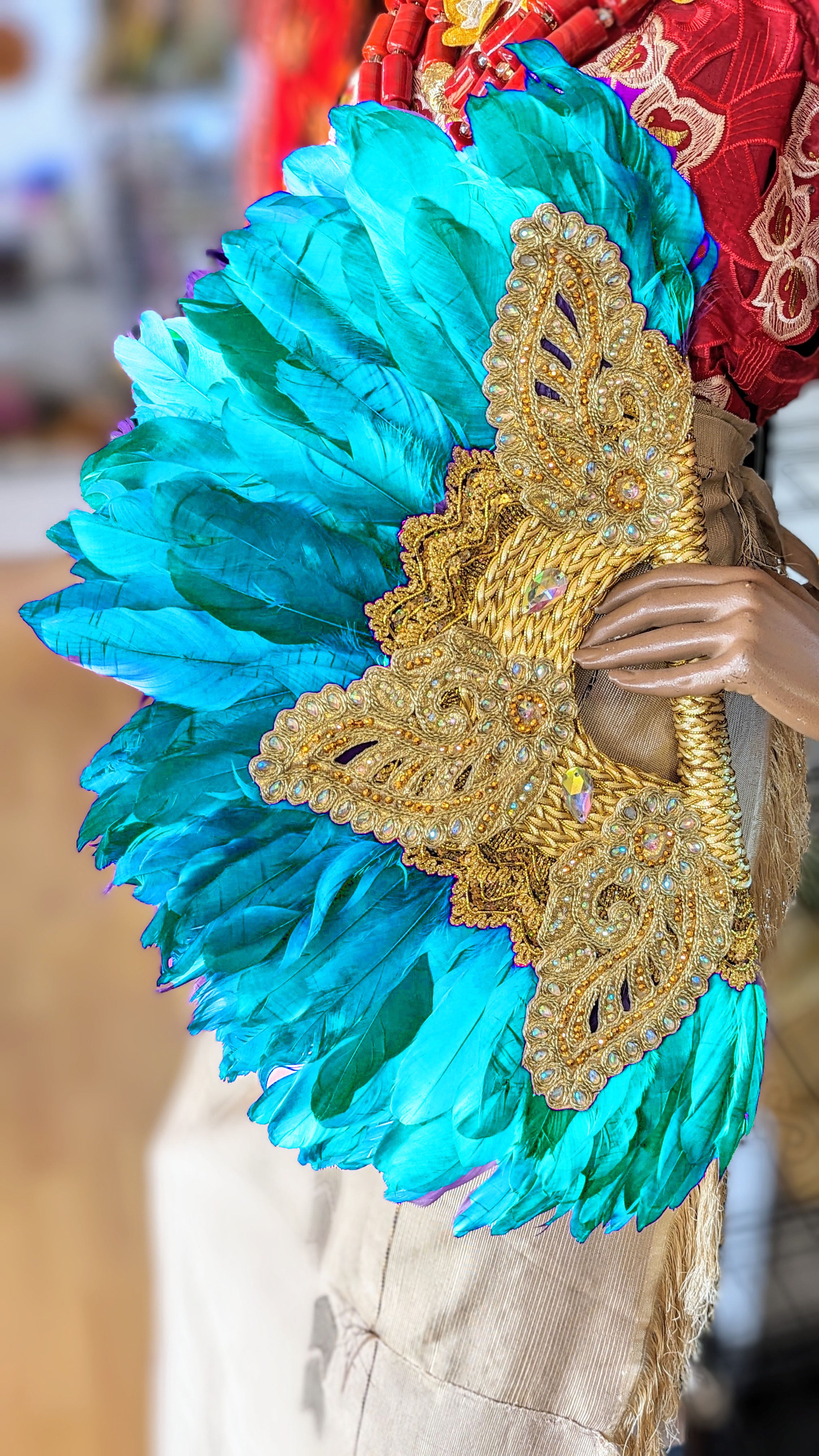 Dupsie's Eyo Elegance Turquoise Blue Nigerian African Wedding Feather Fan DPAWFTB55、mySite、solidvoid