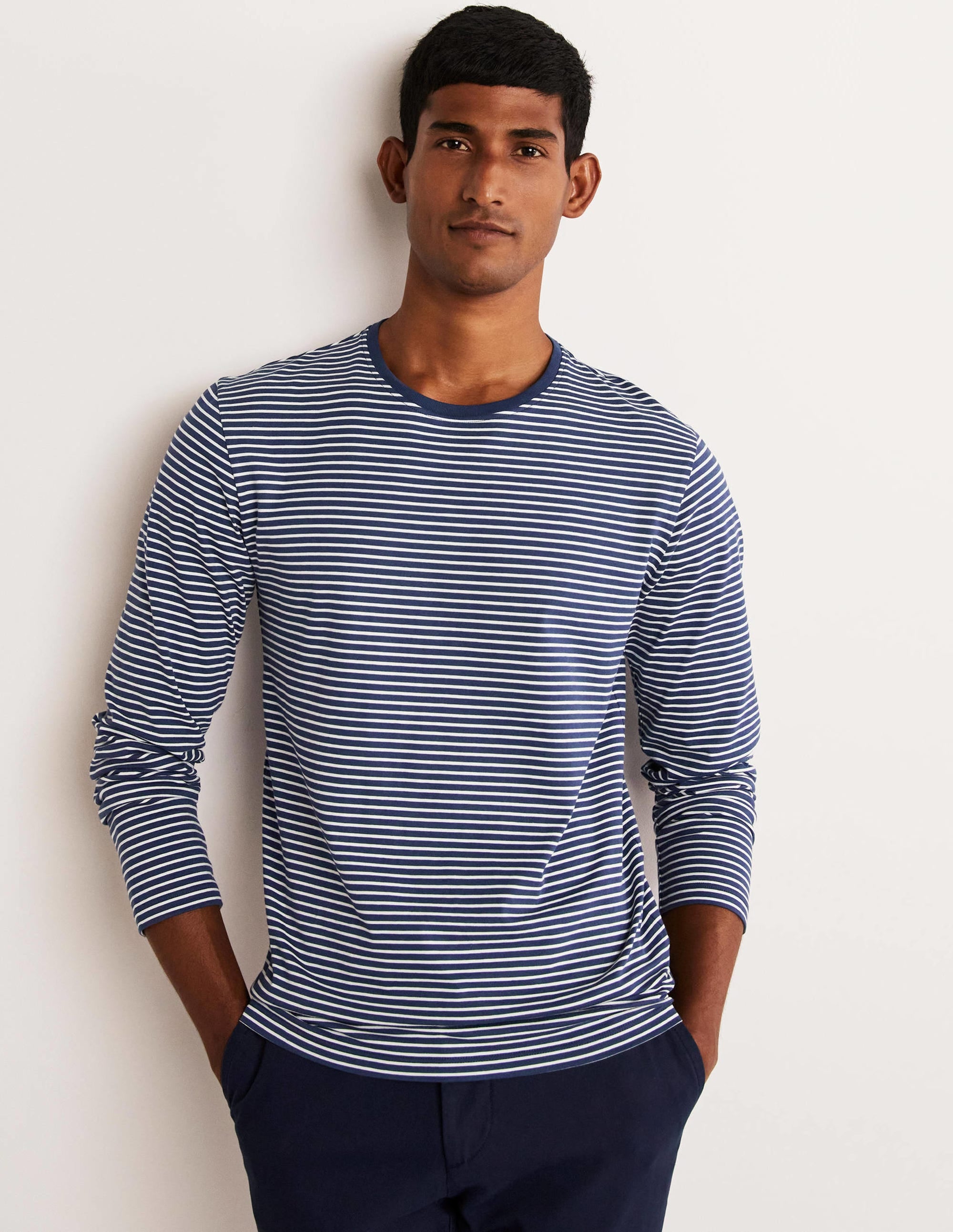  Classic Long-sleeved T-shirt-Navy/Ivory Stripe、mySite、ashleygrahame