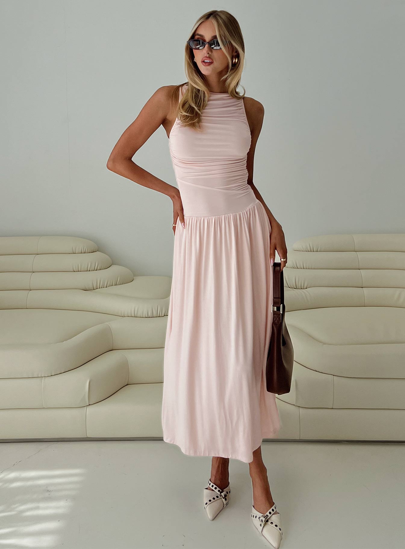 Reveur Ruched Maxi Dress Pink、mySite、solidvoid