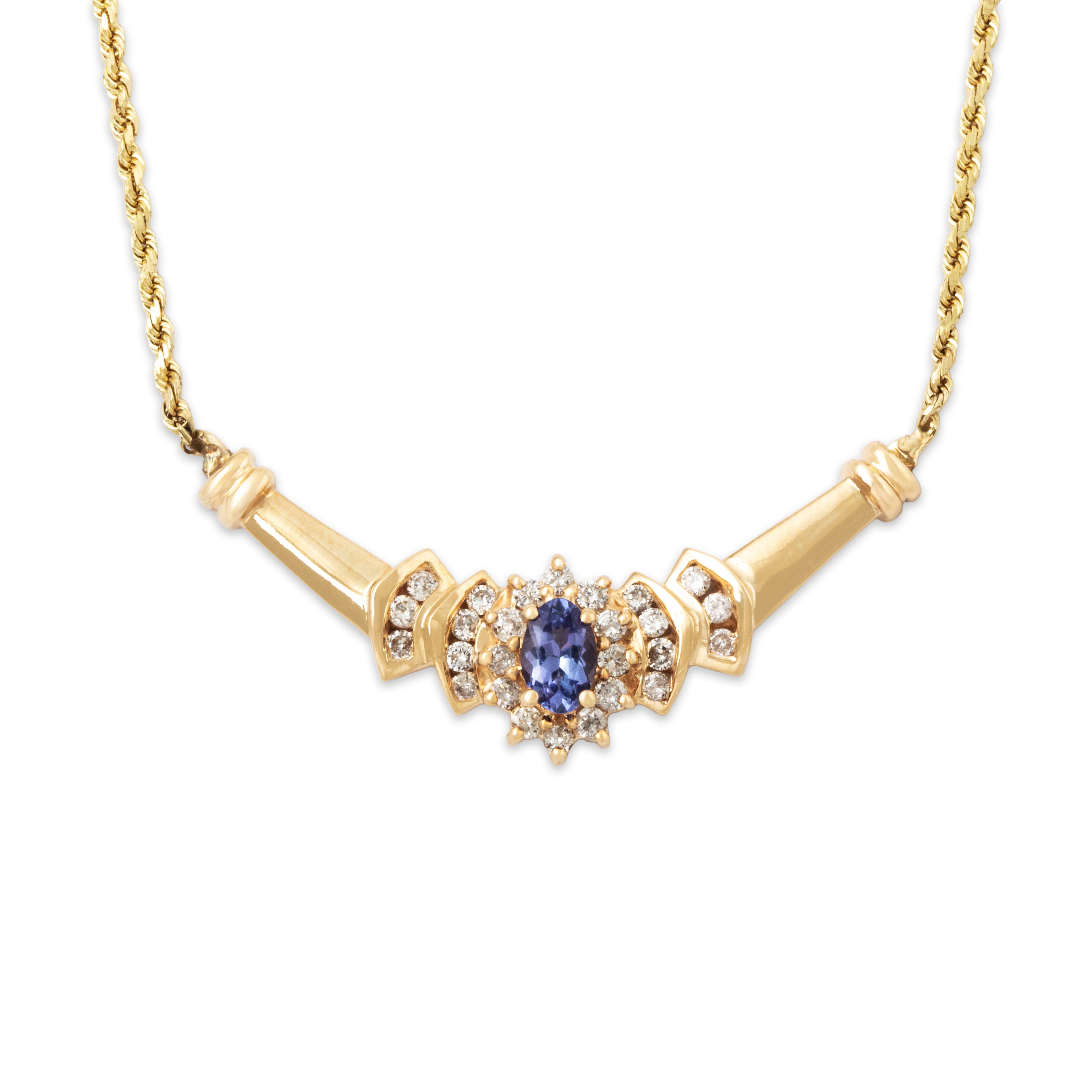 Vintage 14k Yellow Gold Tanzanite .416cttw Diamond Halo Necklace 17.25、mySite、hinf8tx79