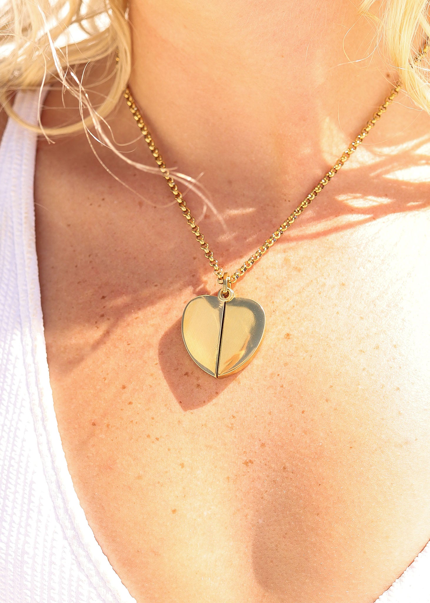 18K Gold PVD Stainless Steel Blank Heart Hidden Message Necklace / CHN9971、mySite、dreamappss