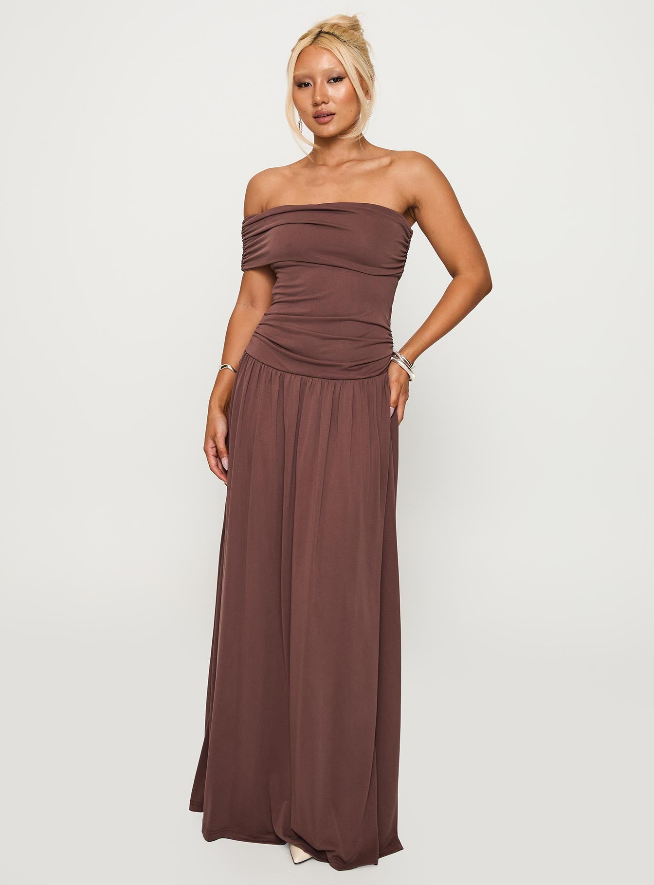 Decadence Strapless Maxi Dress Brown、mySite、solidvoid