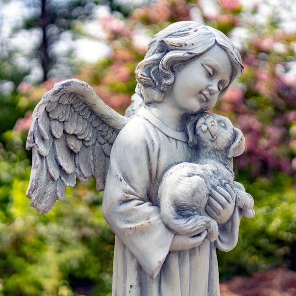 39 Tall Magnesium Angel Statue Holding Dog- Antique White or Bronze、mySite、g9winljtr