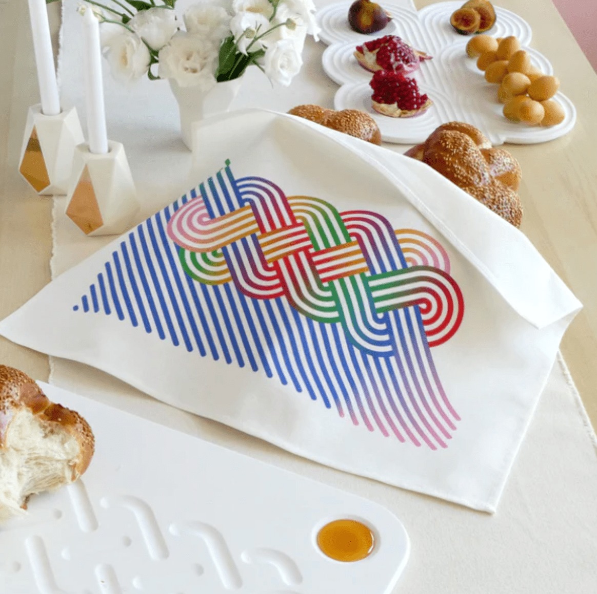 Op-Art Cotton Challah Cover - Rainbow、mySite、topwebapps