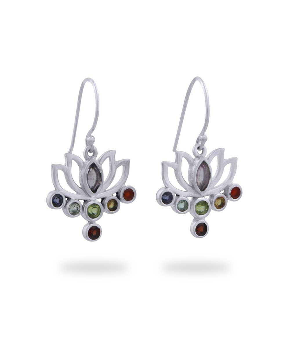Lotus Gemstone Chakra Earrings, Sterling Silver、mySite、topwebapps