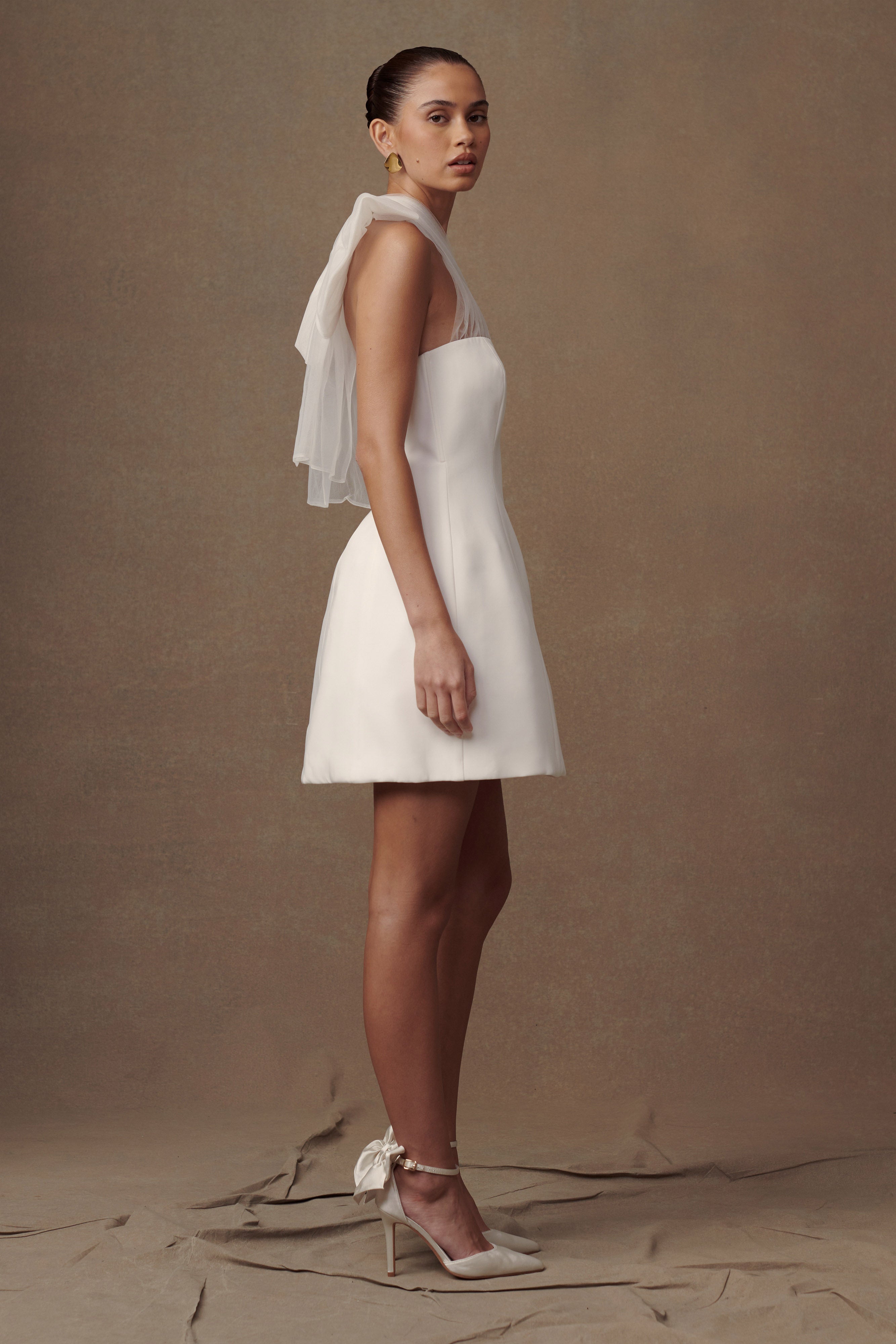 Maryam Tulle Bow Mini Dress - White、mySite、solidvoid