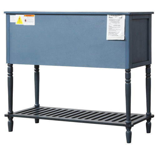 TREXM Sideboard Console Table with Bottom Shelf, Farmhouse Wood/Glass Buffet Storage Cabinet Living Room (Antique Navy)、、casual