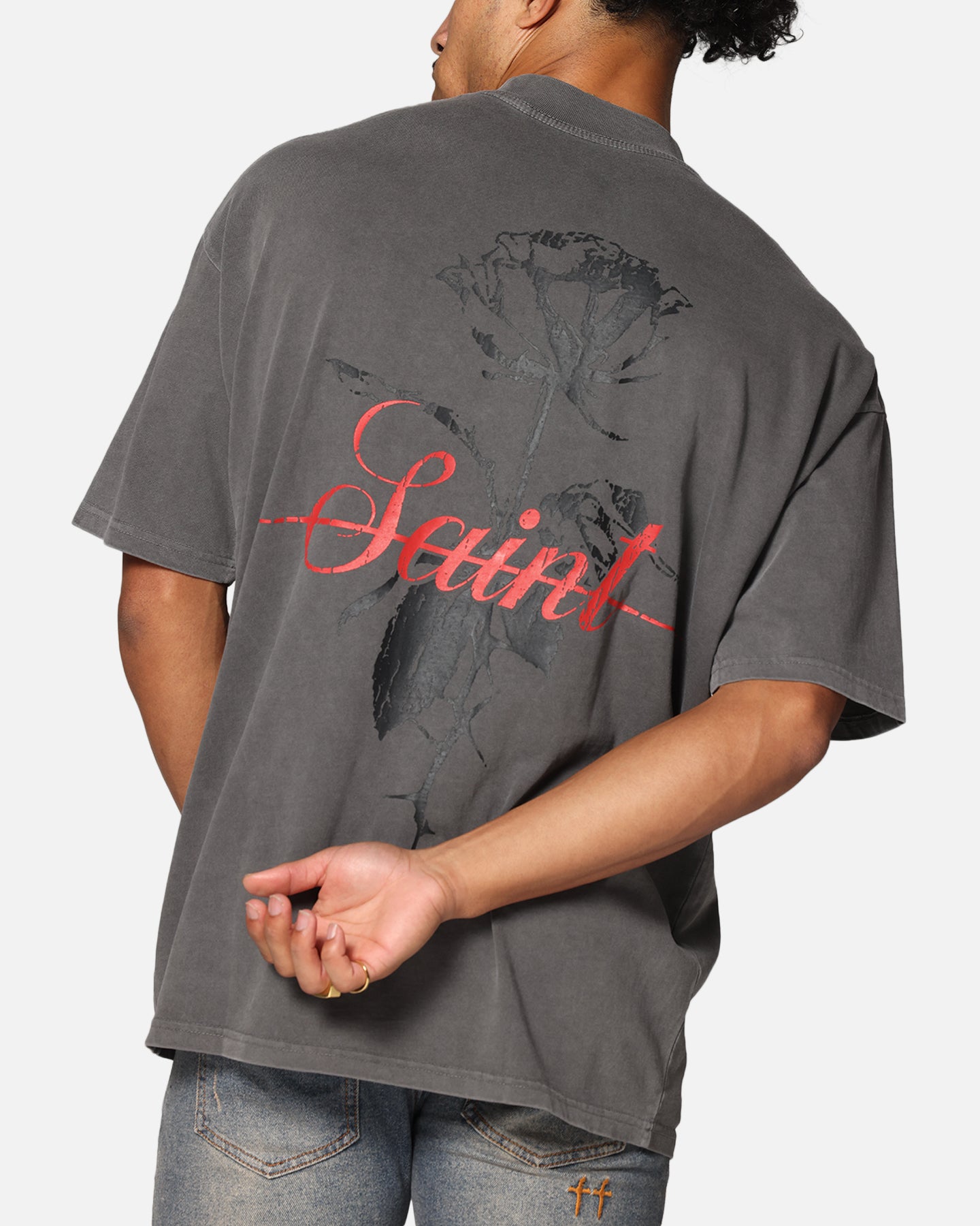 Saint Morta St Valentine Mock Neck T-Shirt Washed Charcoal、mySite、zt4zffjzw