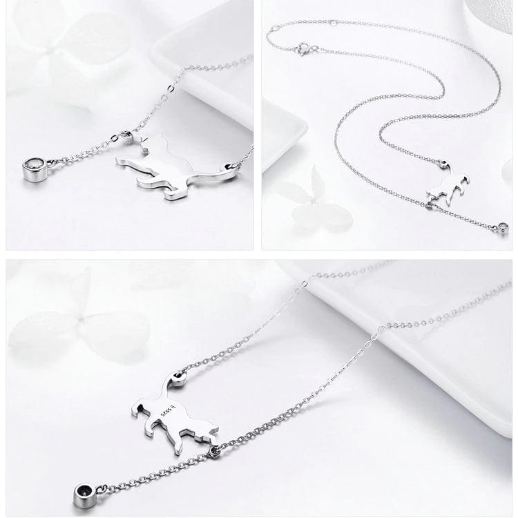 Cat Necklace Sterling SIlver with CZ Ball Adjustable 18 Chain、mySite、g9winljtr