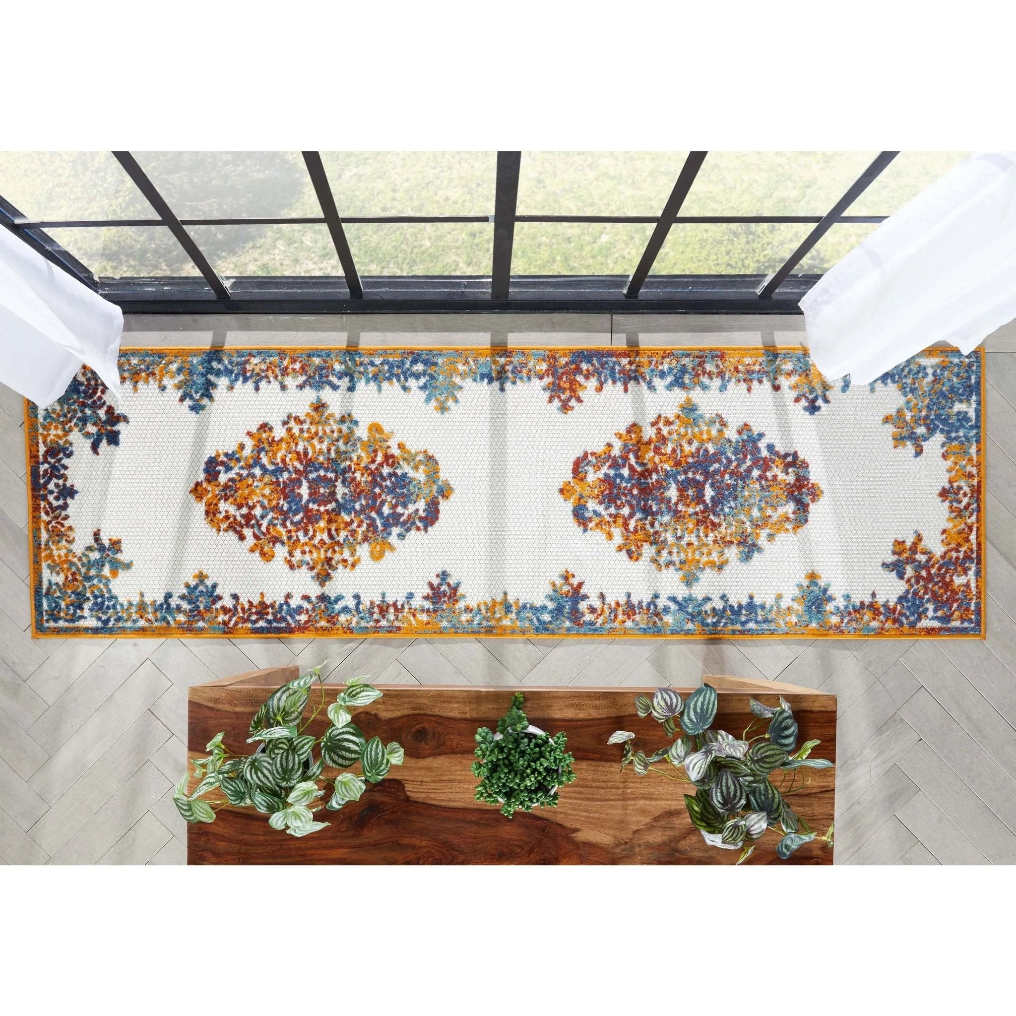 Arid Modern Medallion Persian Indoor/Outdoor Ivory High-Low Rug、mySite、gigharbornorthrealestate