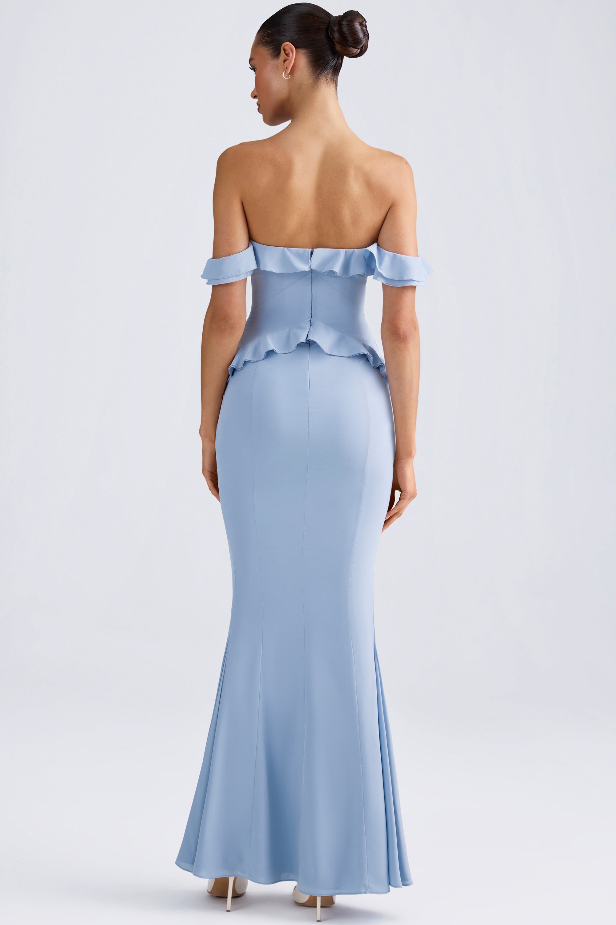 Off-Shoulder Ruffle-Trim Gown in Light Blue、mySite、solidvoid