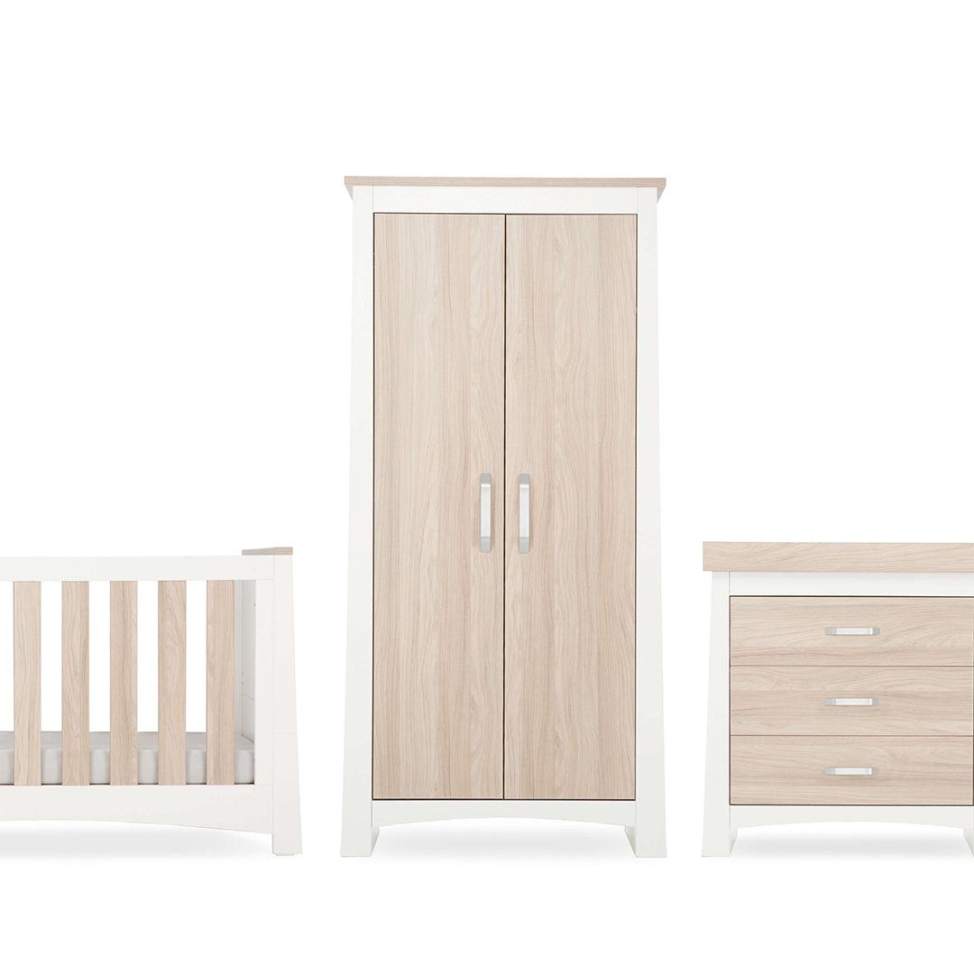 CuddleCo Ada 3 Piece Set 3-Drawer Dresser Cot Bed + Wardrobe - White/Ash、mySite、merchandisen