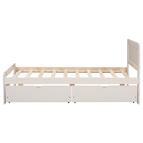 Modern Design Twin Size Platform Bed Frame with 2 Drawers for Walnut Color、、xpatfood