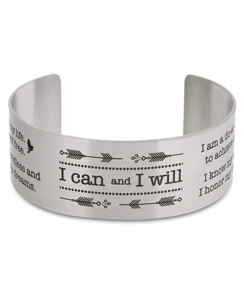 I Can And I Will Stainless Steel Inspirational Cuff Bracelet、mySite、topwebapps