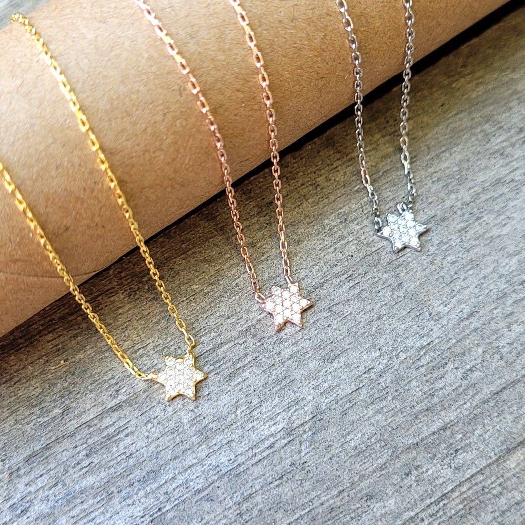 Star of David Tiny Sparkle Necklace - Gold, Silver or Rose Gold、mySite、topwebapps