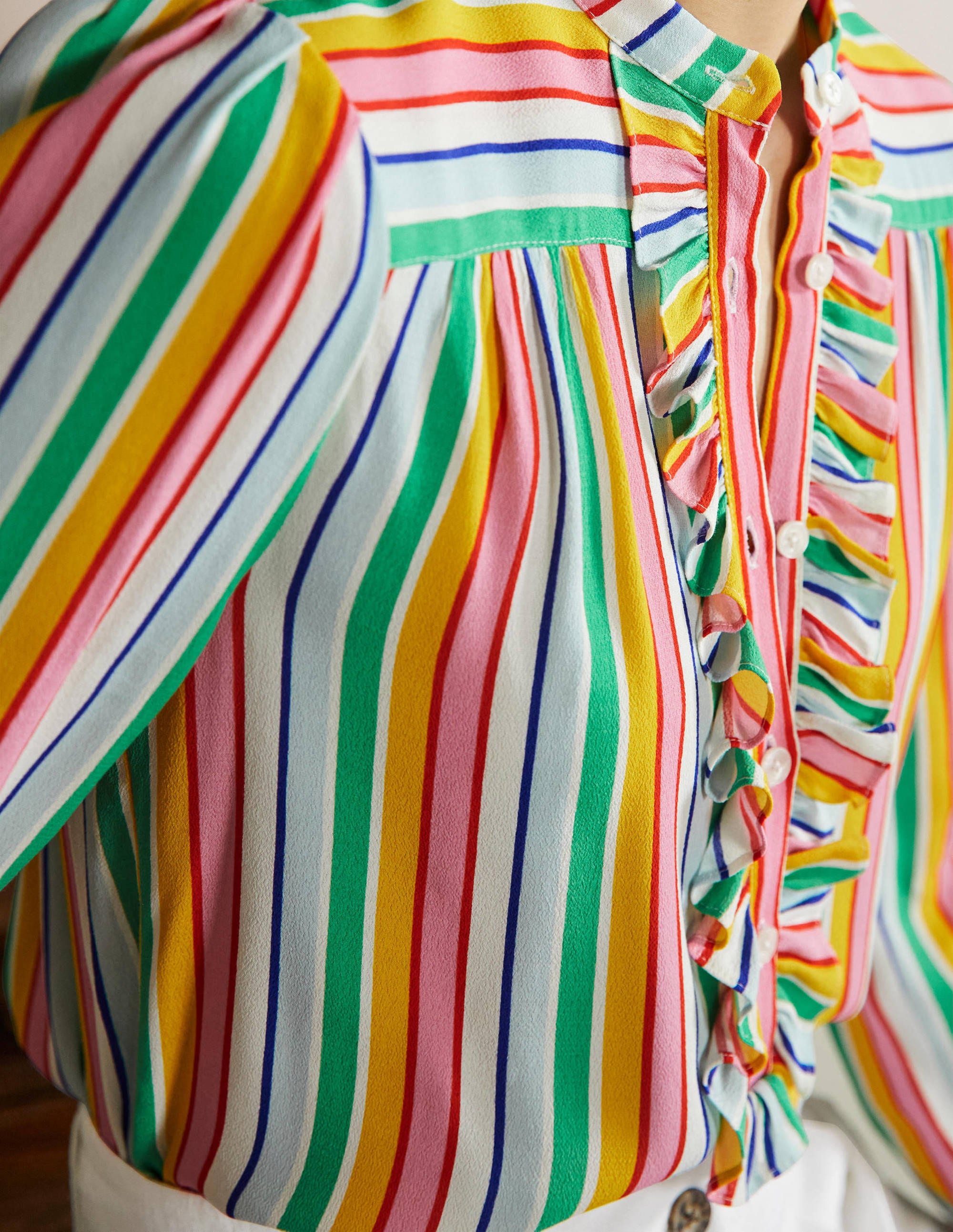  Ruffle Popover Blouse-Rainbow Multistripe、mySite、ashleygrahame