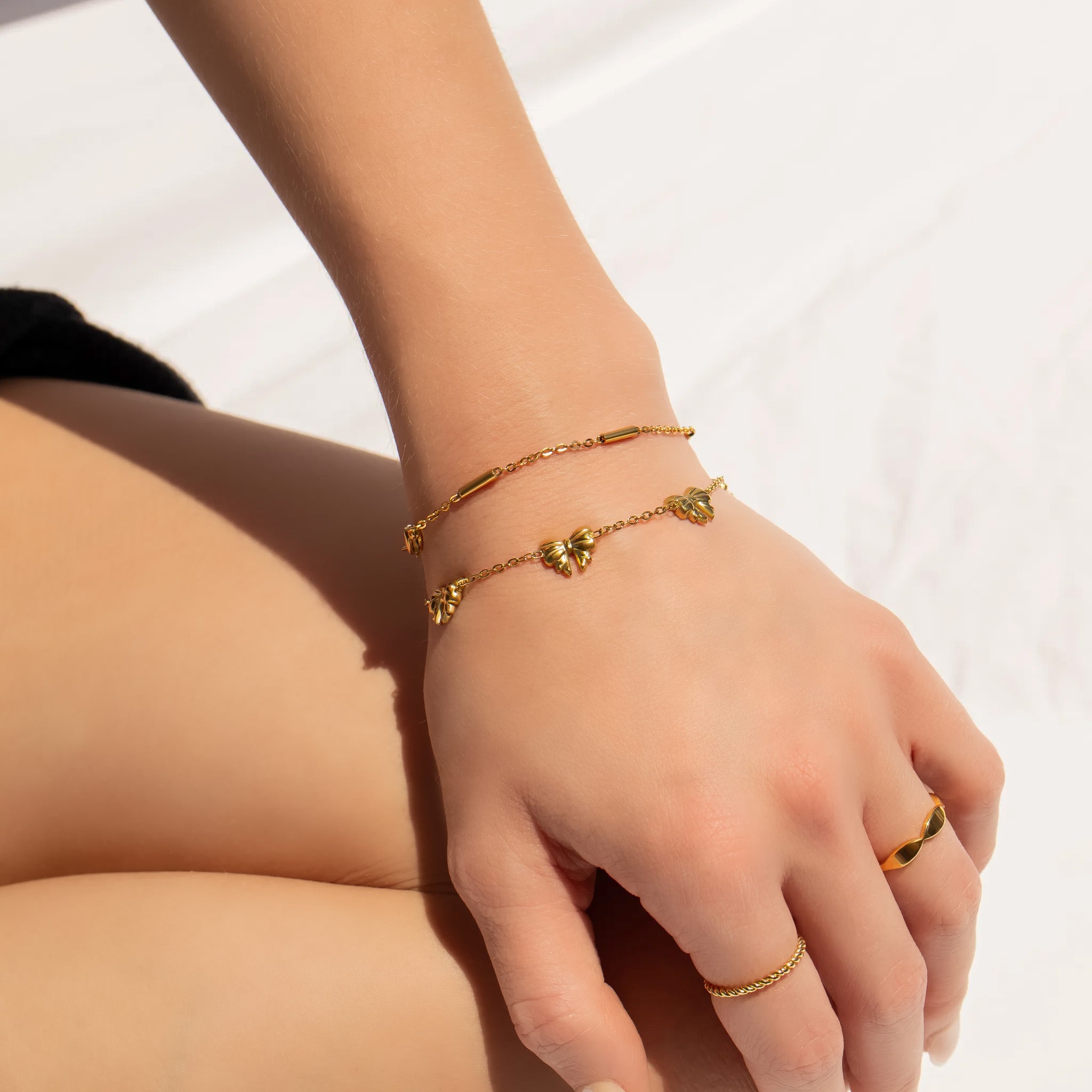 18K Gold PVD Stainless Steel Satellite Bar Chain Bracelet / BRJ1067、mySite、dreamappss