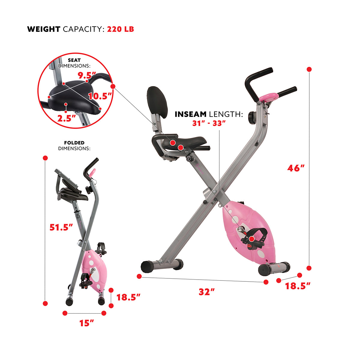  Magnetic Folding Recumbent Bike Exercise Bike, 220lb Capacity、mySite、ghnorth
