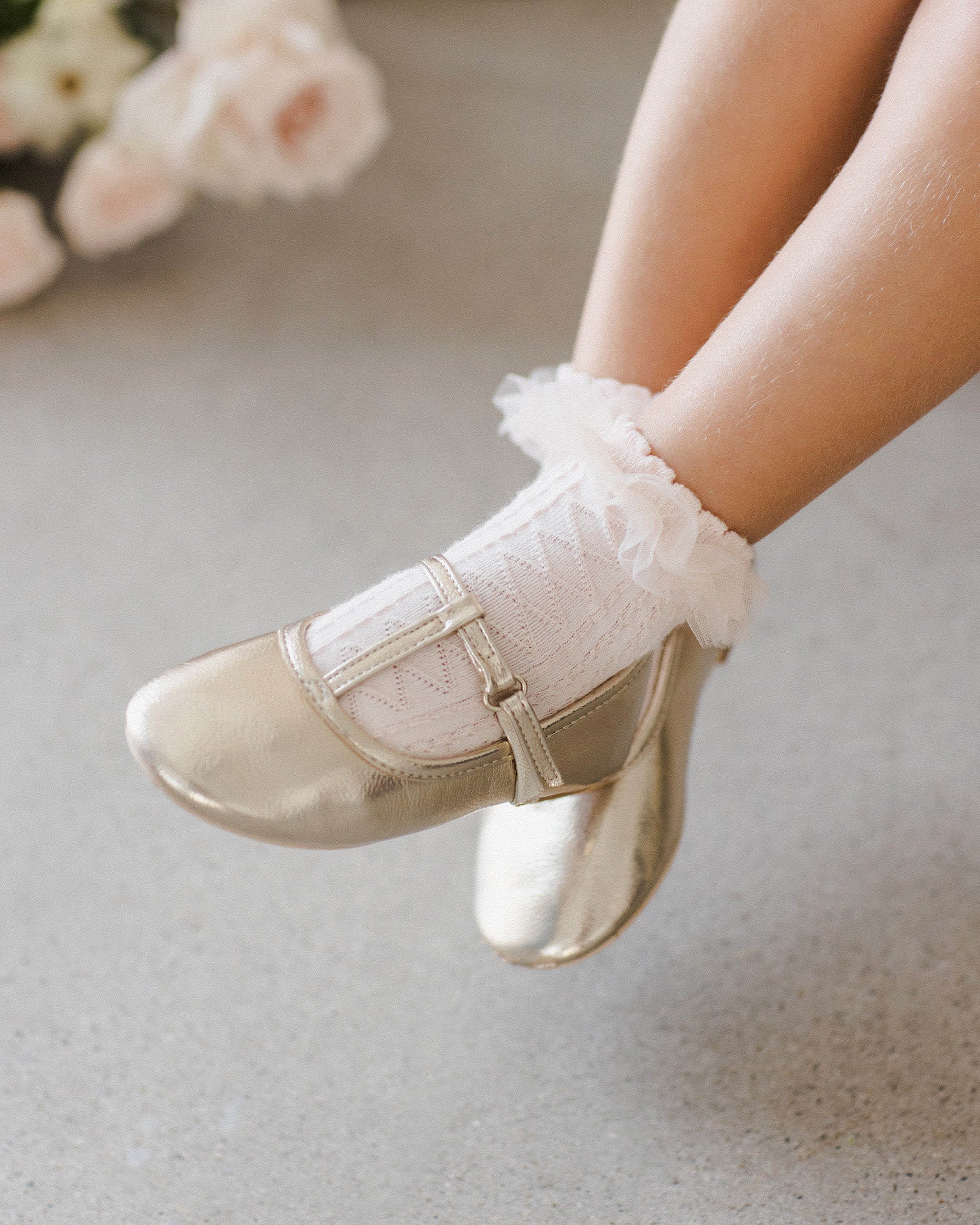  T-Strap Ballet Flats || Gold Metallic、mySite、layawaytickets