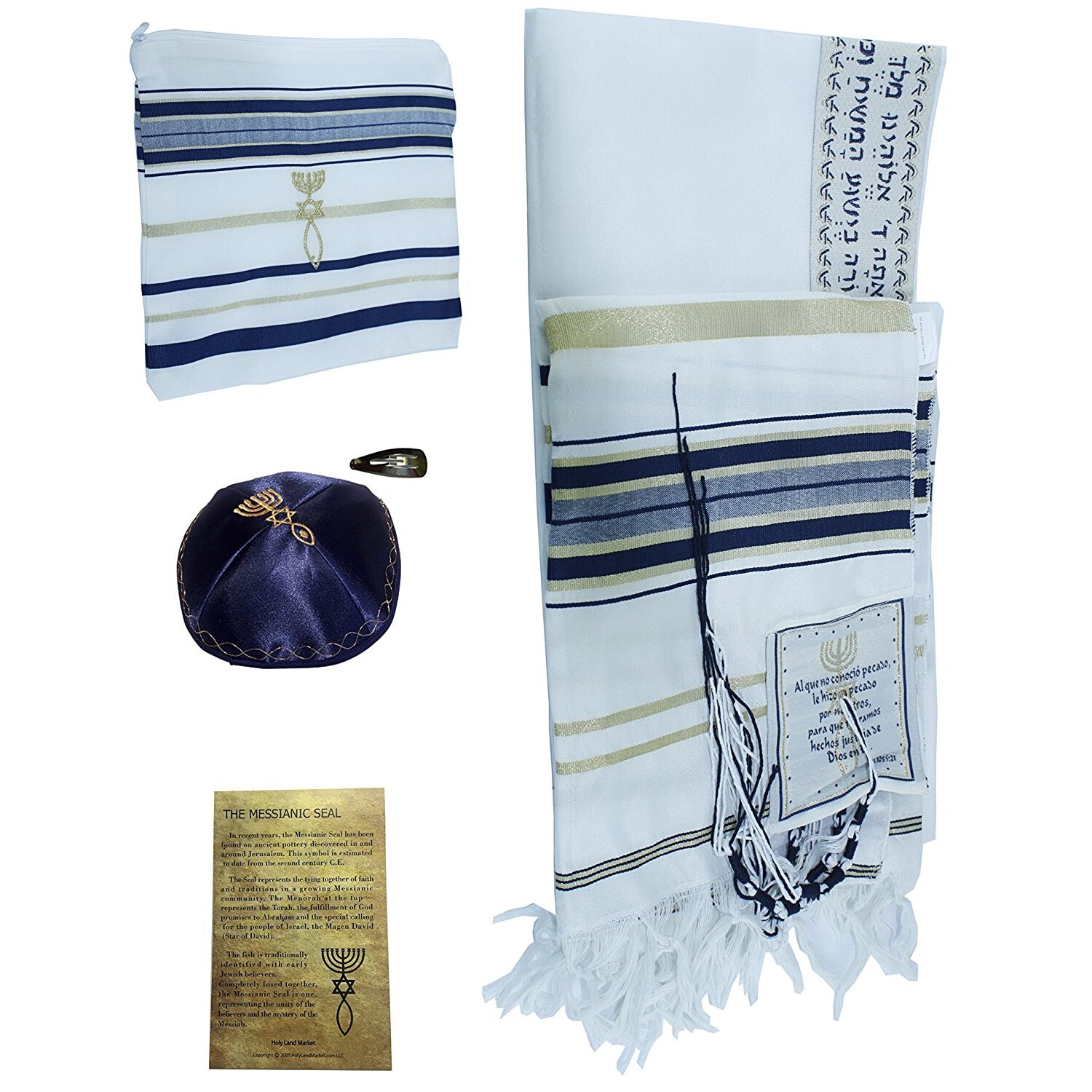 El Tallit con Kippah - Manto (Mantn) de oracin mesinico - Talit con versculos dela Biblia/esquinas espaolas、mySite、topwebapps