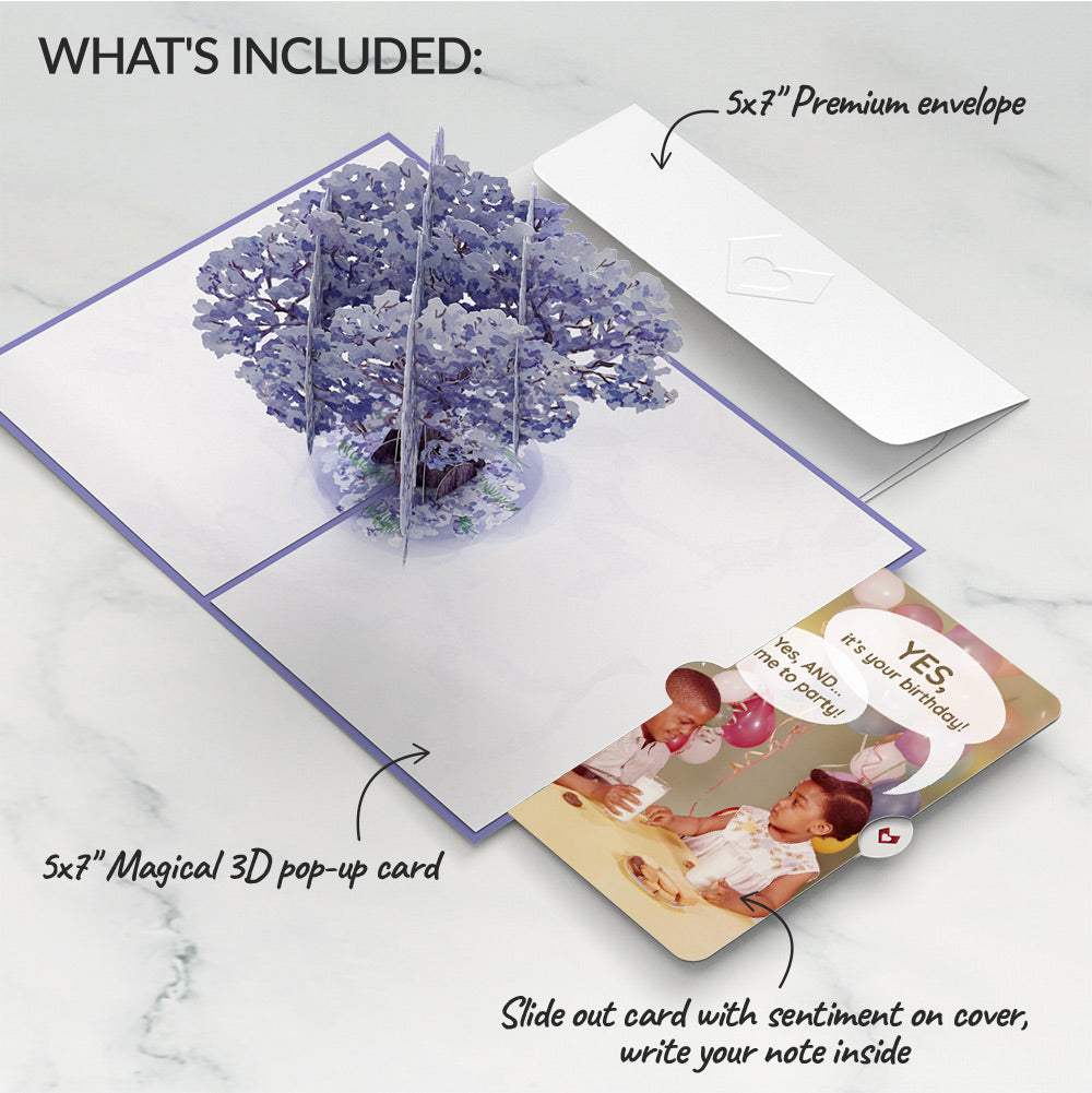 Watercolor Jacaranda Tree Birthday Pop-Up Card and Time to Party Sentiment Set、mySite、solidvoid
