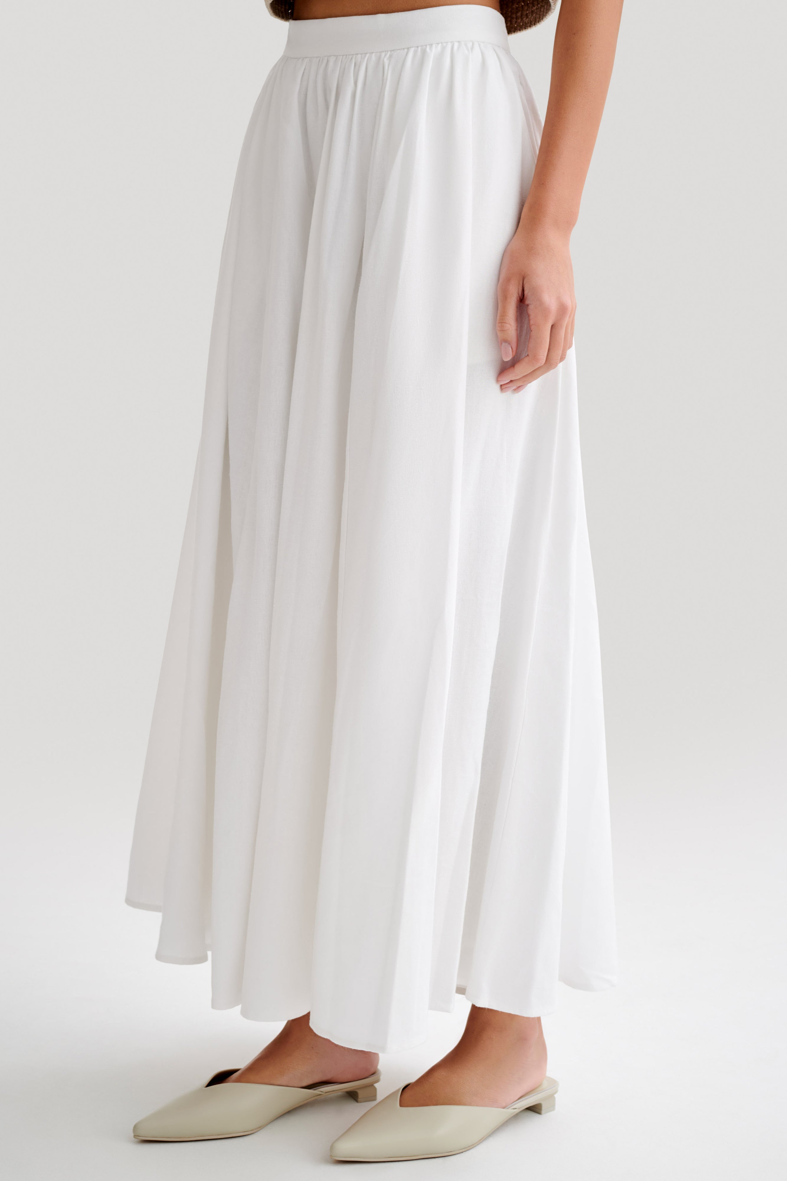Clarence Linen A-Line Maxi Skirt - White、mySite、solidvoid