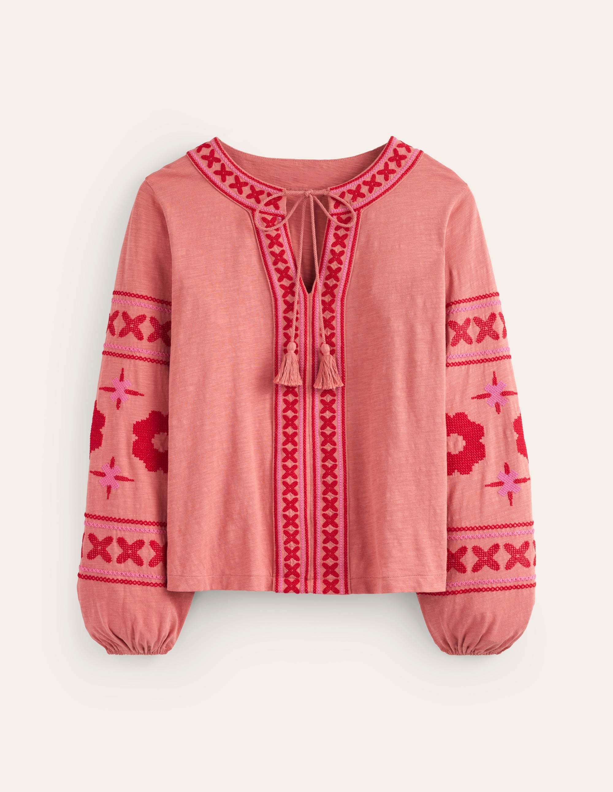  Diana Embroidered Tie Neck Top-Brick Dust、mySite、ashleygrahame