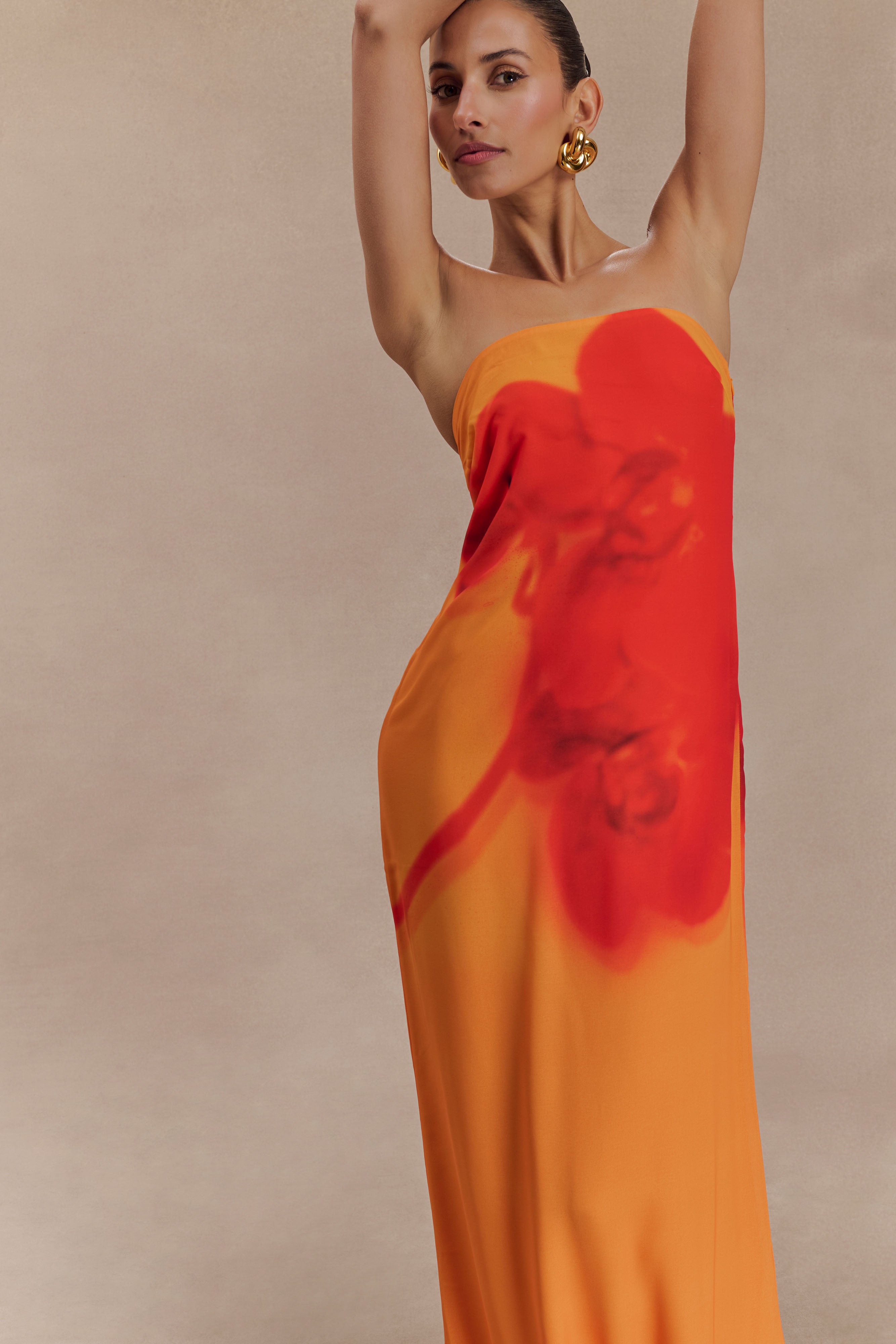 Amaya Strapless Chiffon Maxi Dress - Koi Orchid Print、mySite、solidvoid