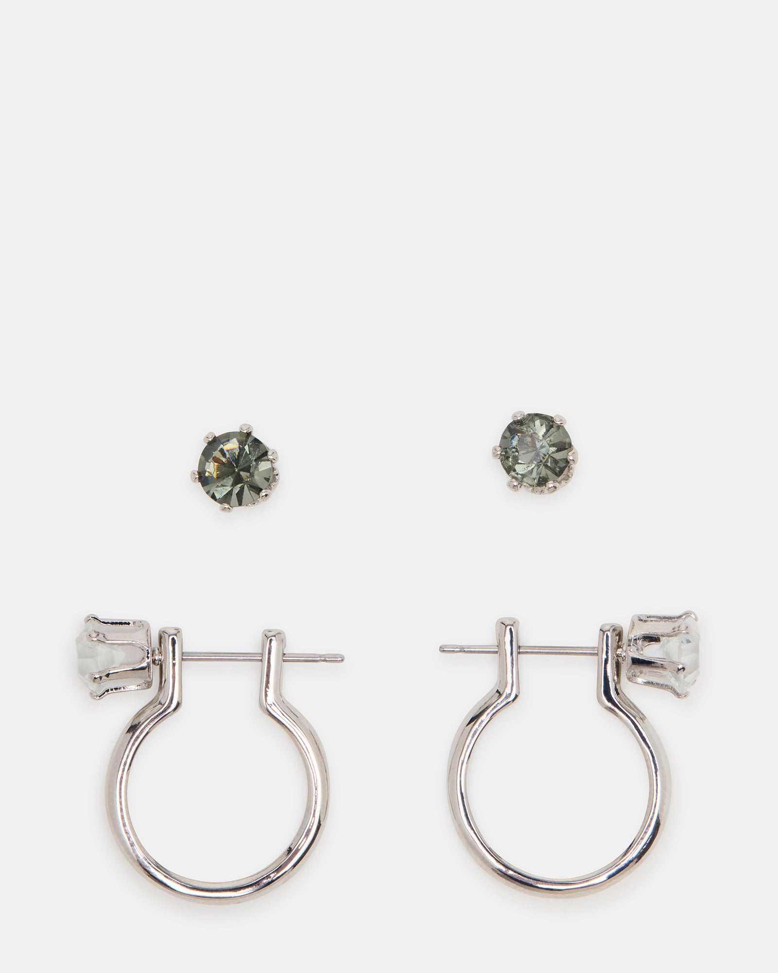 CRYSTAL EARRINGS SET BLACK/SILVER、mySite、gtrtttuynbv