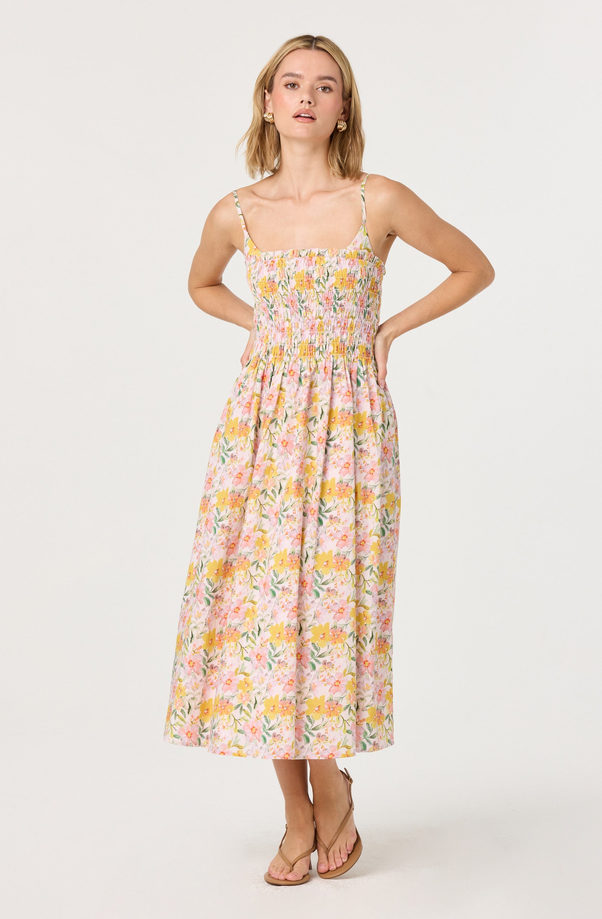 Smocked Floral Midi Dress、mySite、solidvoid