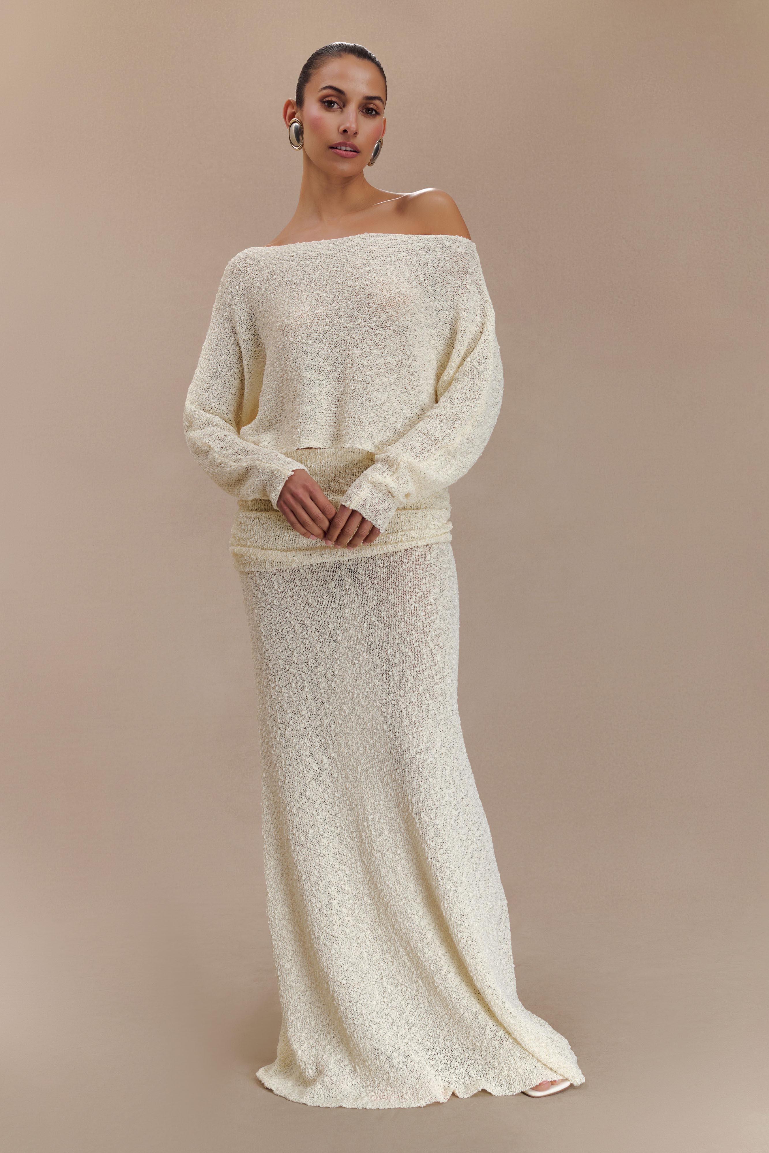 Petra Ruched Knit Maxi Skirt - Ivory、mySite、solidvoid