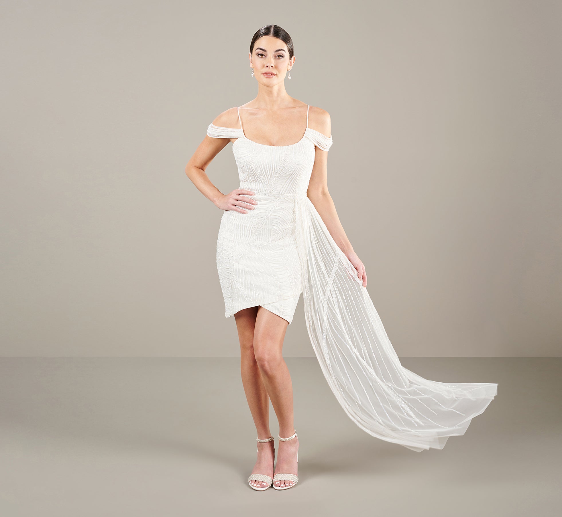 All Over Beaded Short Sheath In Ivory、mySite、solidvoid