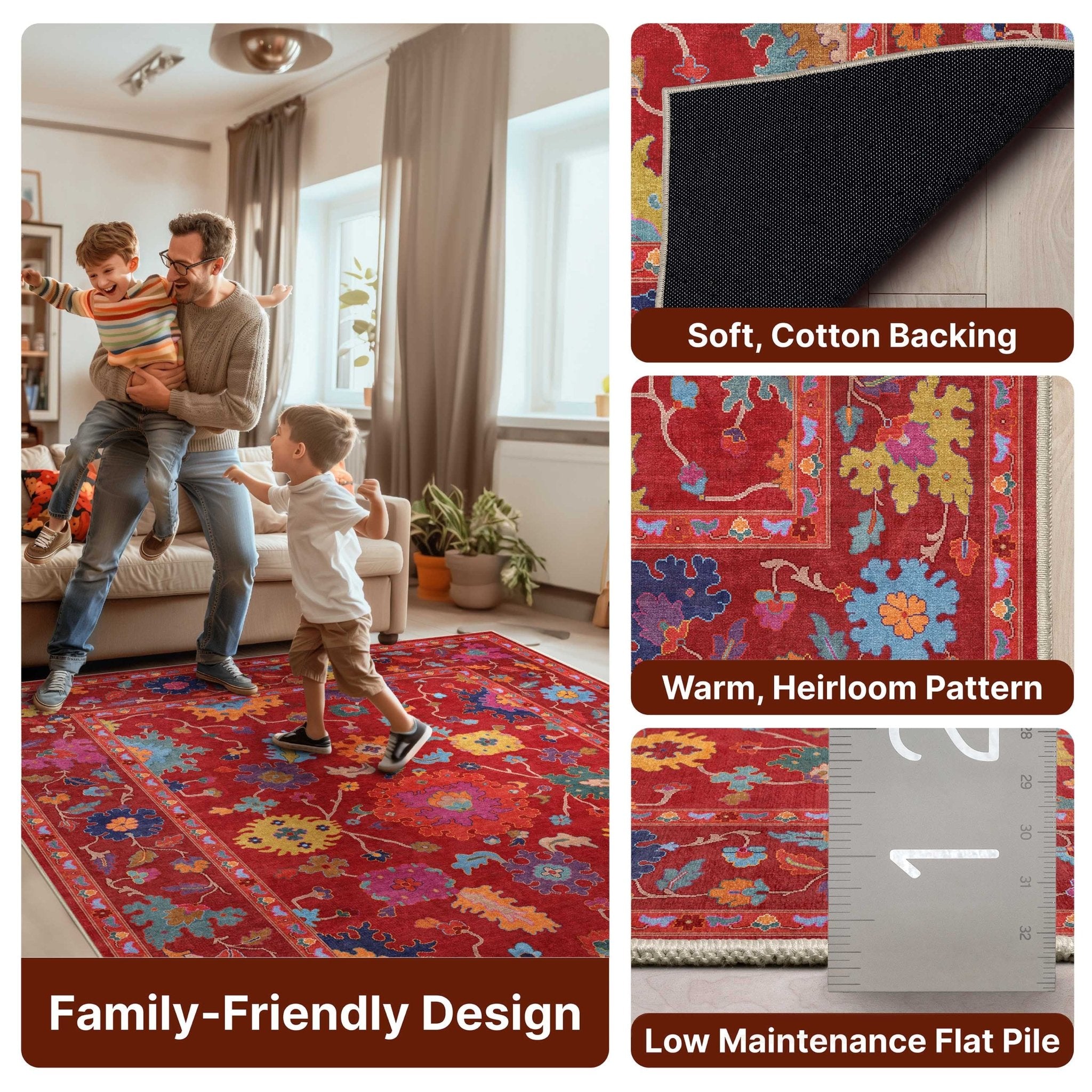 Bodrum Vintage Bohemian Floral Rug for Living Room Bedroom Dining Room ,Easy Clean、mySite、gigharbornorthrealestate