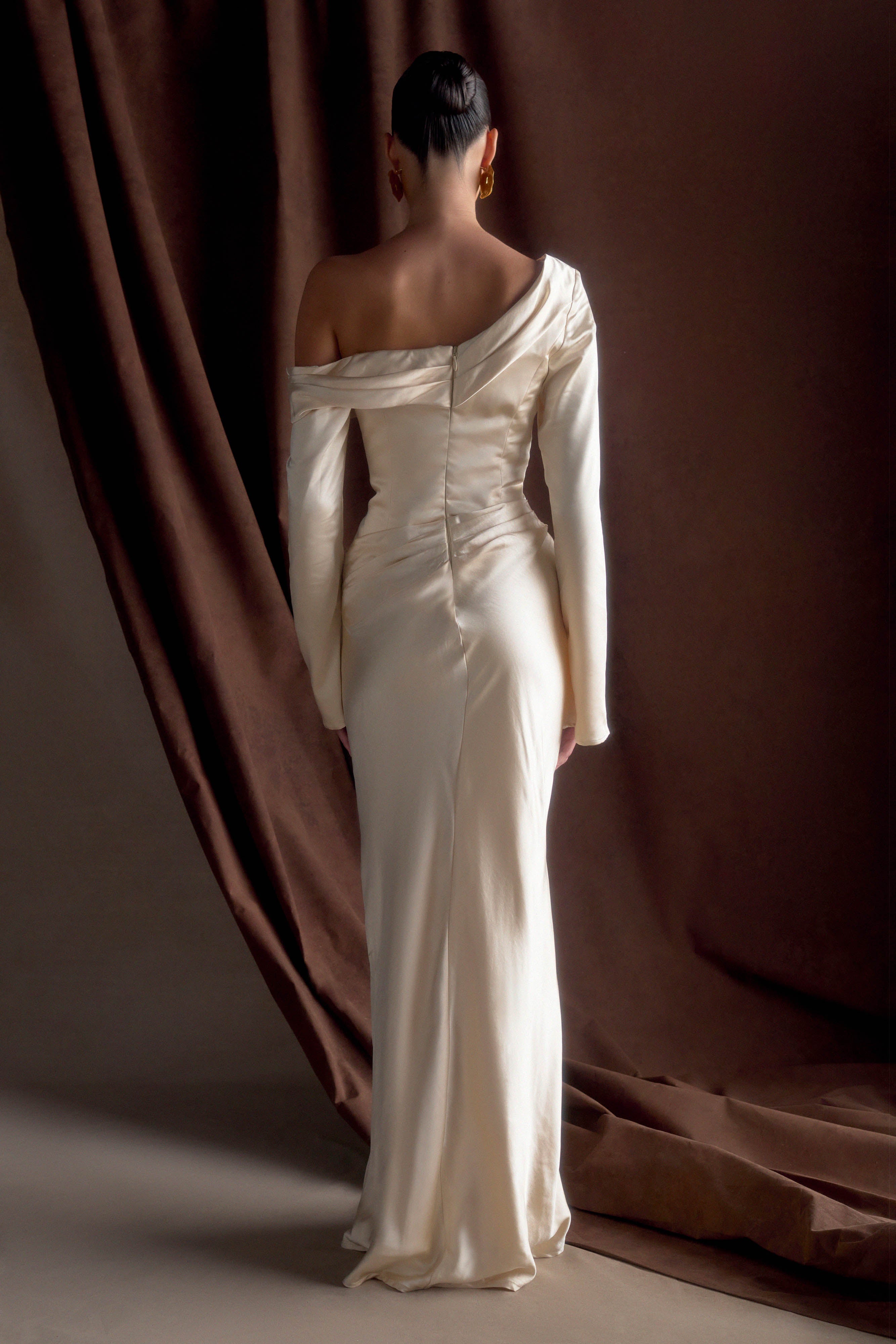 Iris Long Sleeve Satin Maxi Dress - Blush Gold、mySite、solidvoid