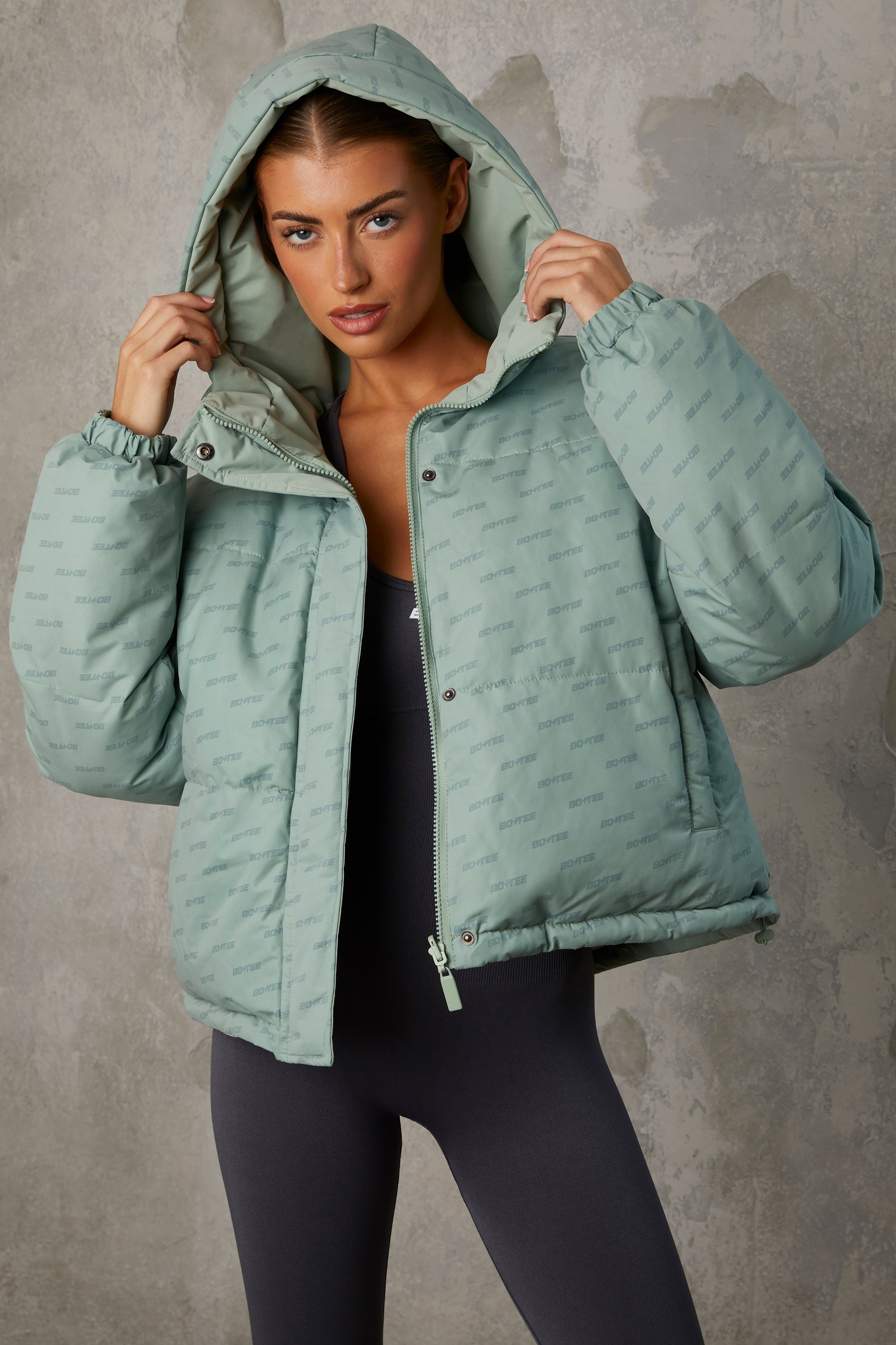 Reversible Hooded Puffer Jacket in Iceberg Green、mySite、solidvoid