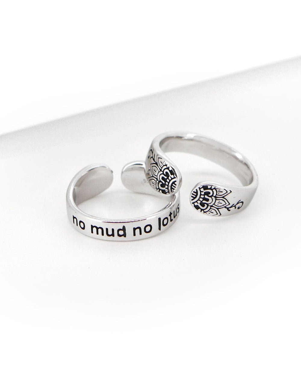 No Mud No Lotus Sterling Silver Mantra Ring、mySite、topwebapps