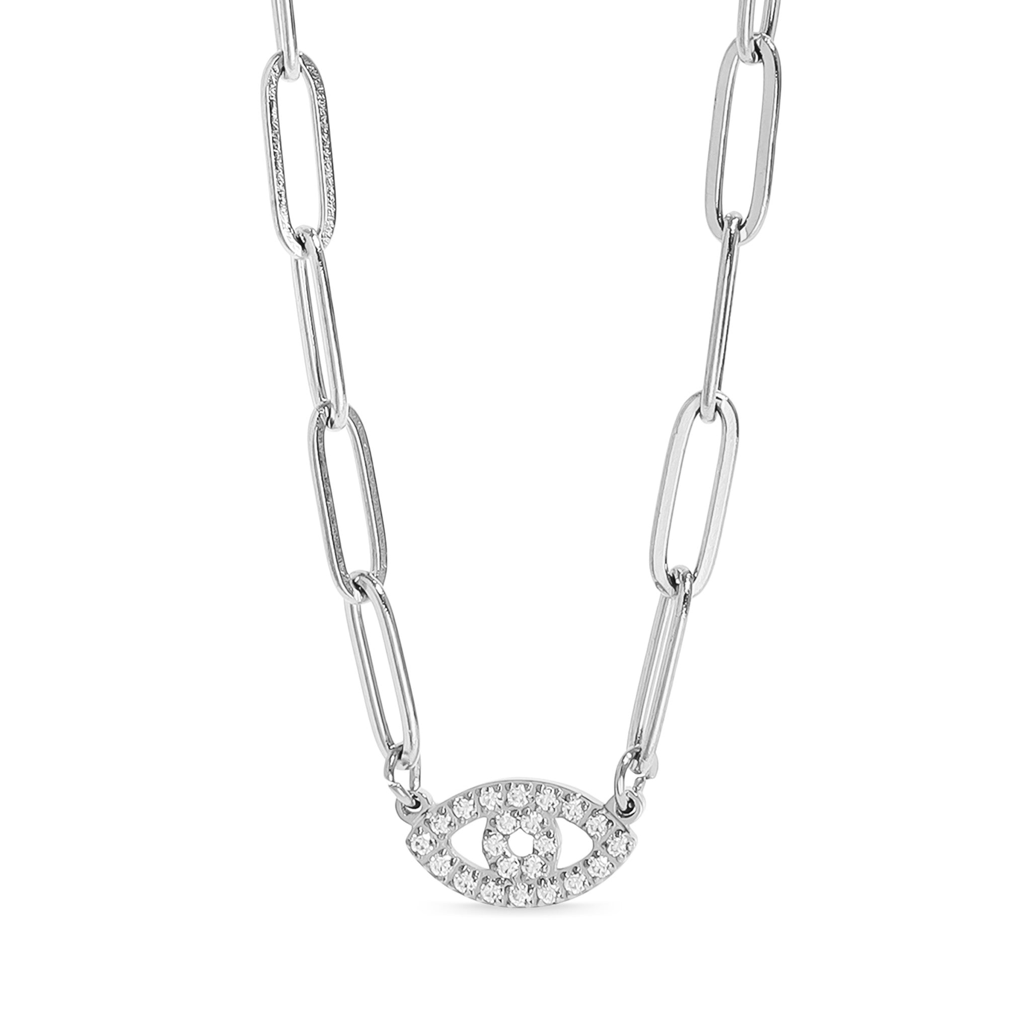 18K Gold PVD Stainless Steel Stone Evil Eye Paperclip Chain Necklace / CHN9975、mySite、dreamappss