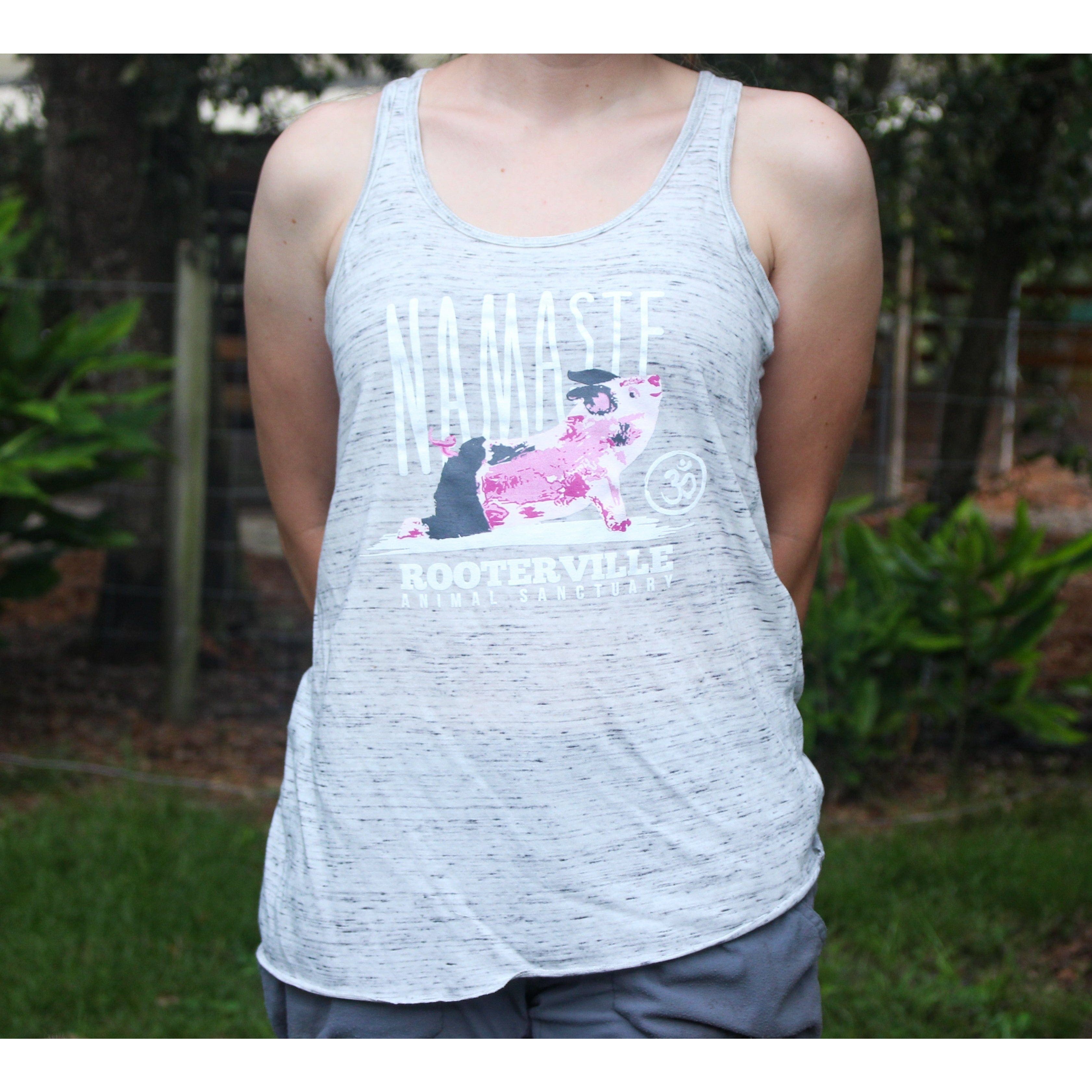 Namaste Rooterville Piggy Yoga Ladies Tank with Pig in Pose*、mySite、g9winljtr