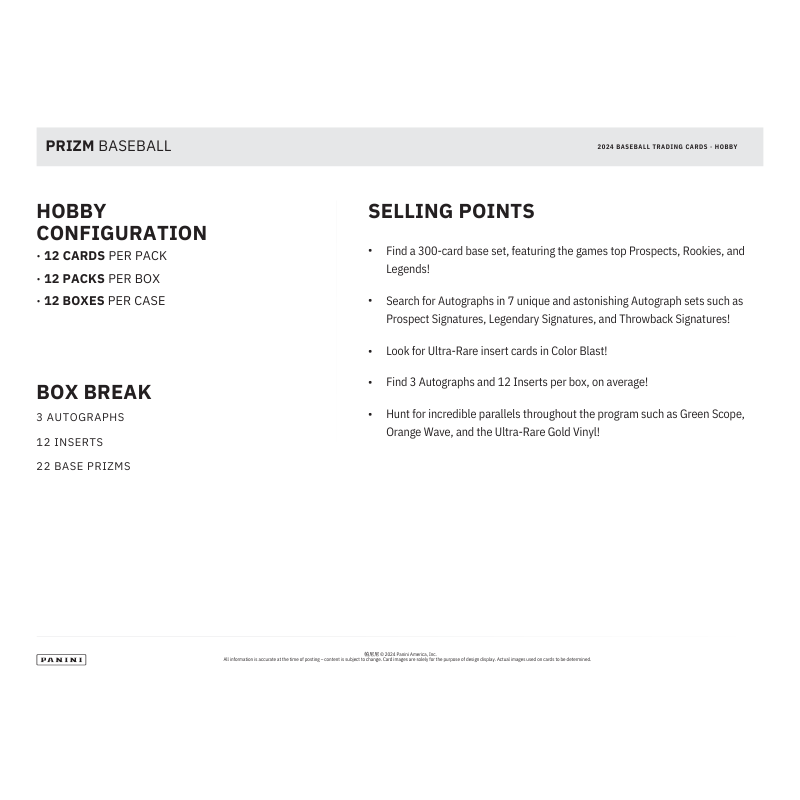 2024 Panini Prizm Baseball Hobby 12 Box Case、mySite、waistdrama